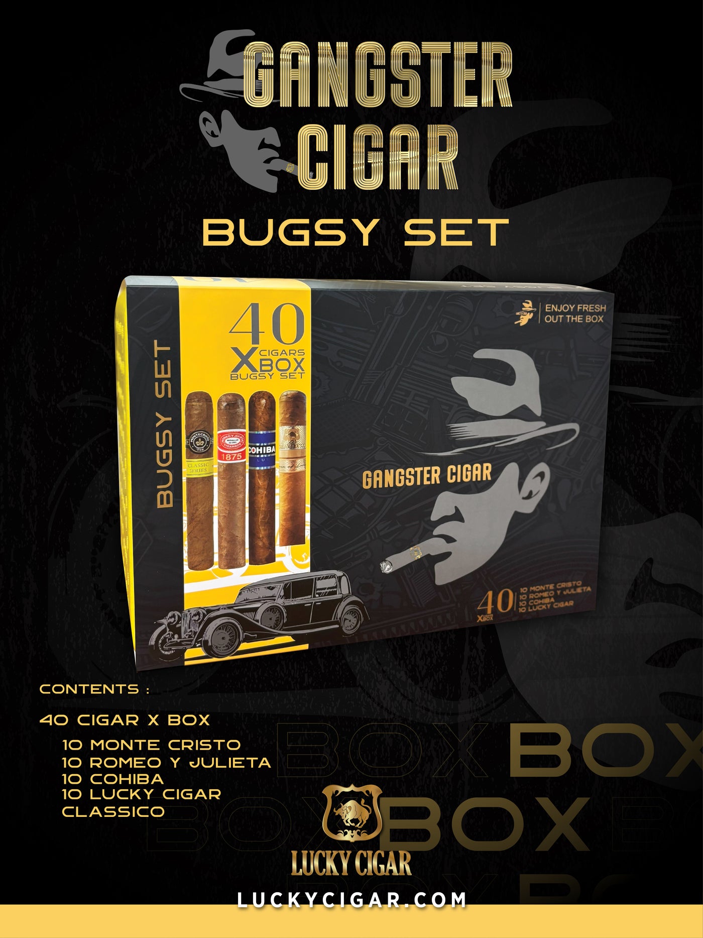 Gangster Cigars By Lucky Cigar: Bugsy Set of 40 Cigars