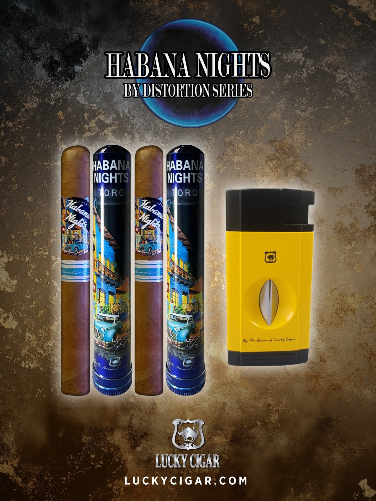 Habana Nights 6x50 Cigar From The Distortion Series: 2 Cigars with V Cutter Yellow