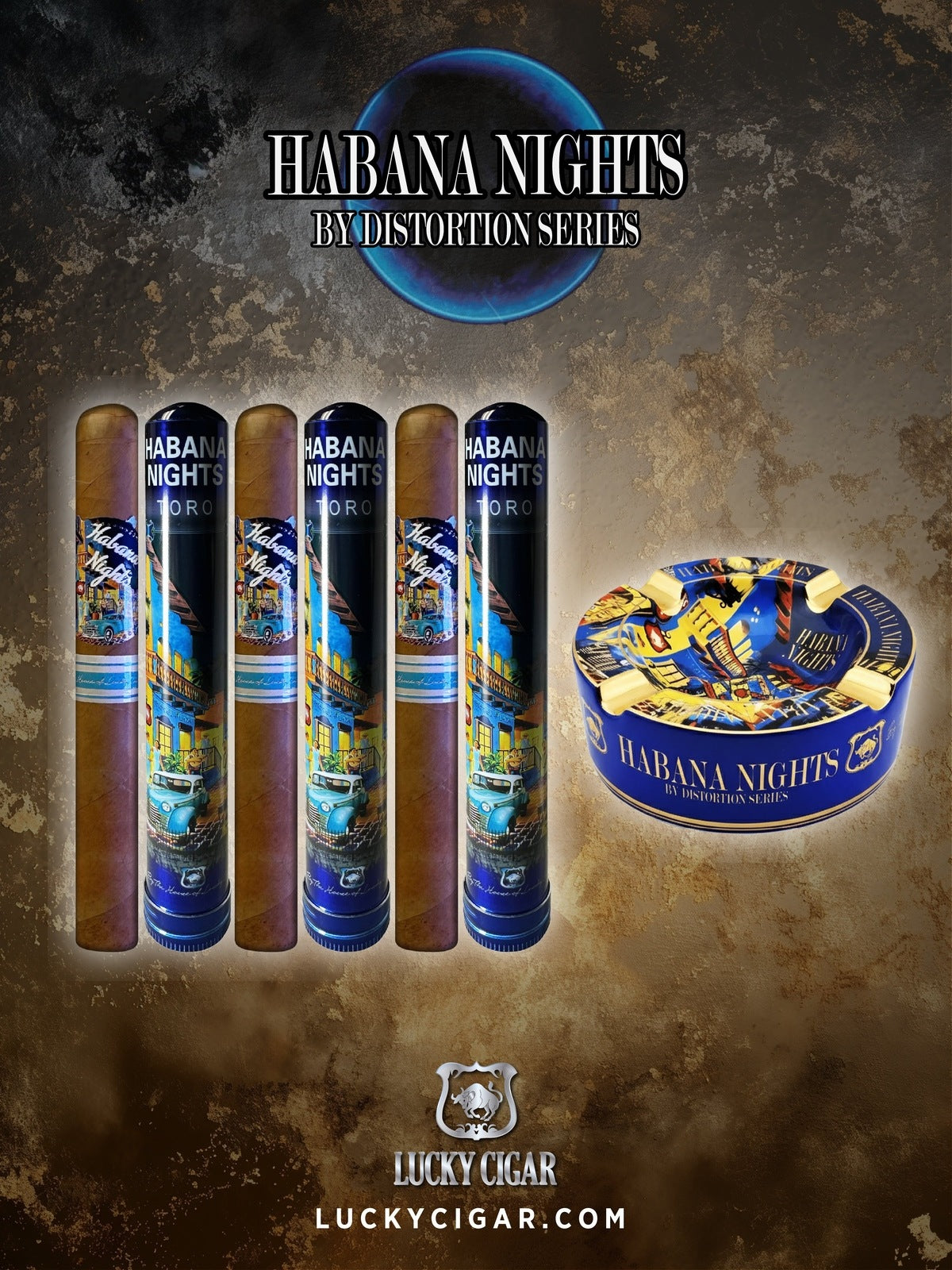 Habana Nights 6x50 Cigar From The Distortion Series: 3 Cigars with Habana Ashtray