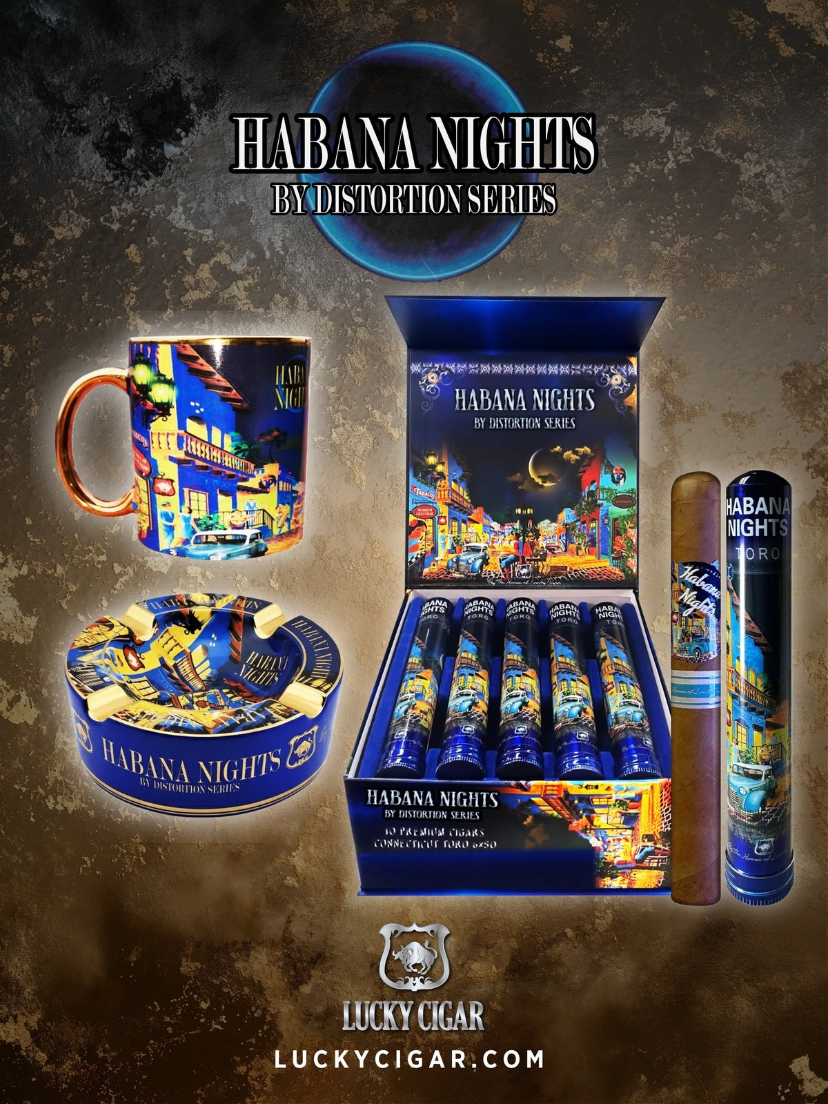 Habana Nights 6x50 Cigar From The Distortion Series: Box of 20 with Habana Ashtray and Mug