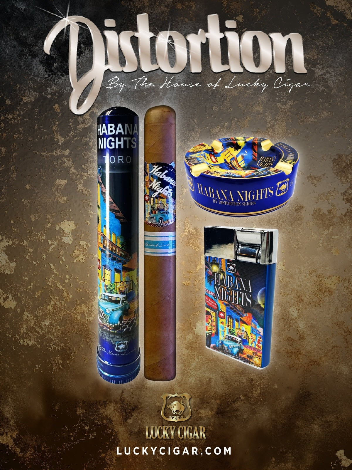 Gift Sets: Limited Edition: Habana Nights Accessories Ceramic Ashtray, Lighter, Cigar