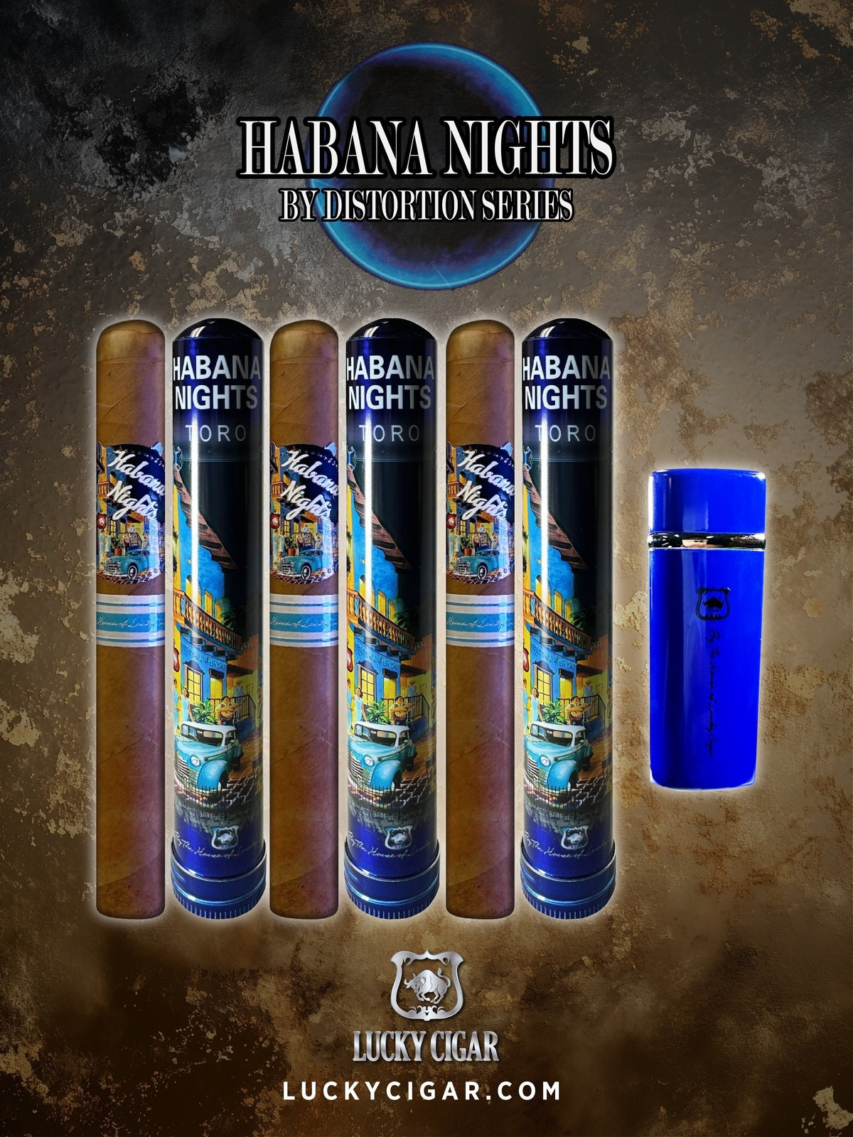 Habana Nights 6x50 Cigar From The Distortion Series: 3 Cigars with Lighter