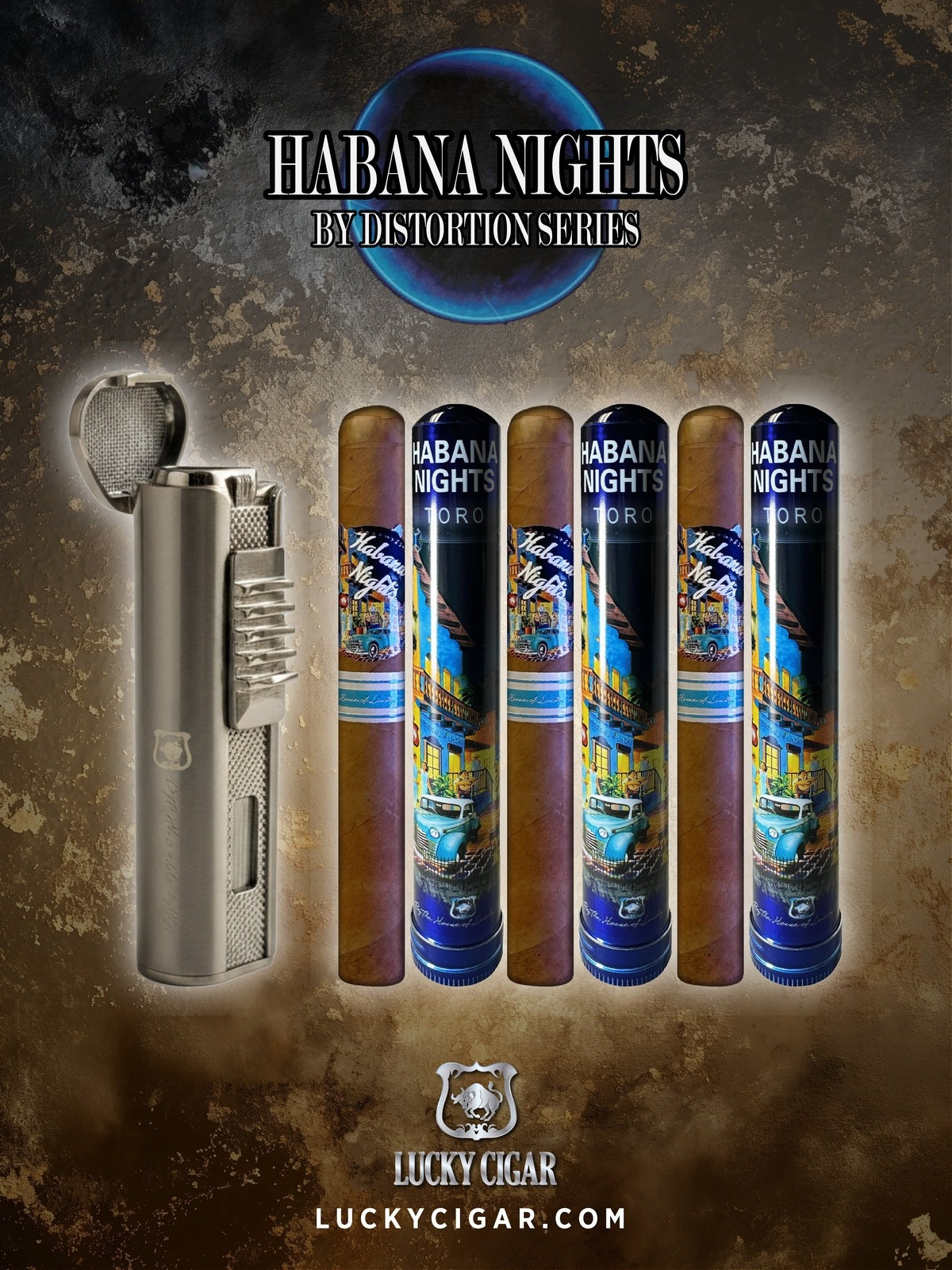 Habana Nights 6x50 Cigar From The Distortion Series: 3 Cigars with Torch