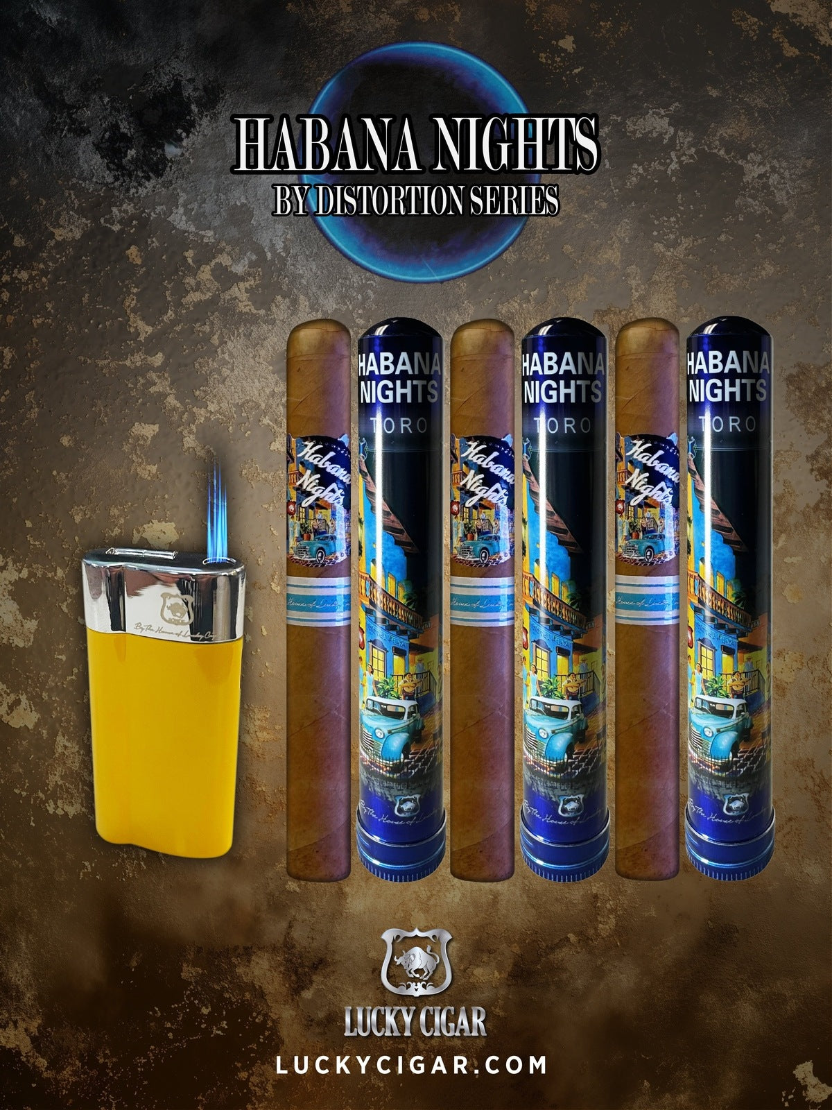 Habana Nights 6x50 Cigar From The Distortion Series: 3 Cigars, Torch, Cutter