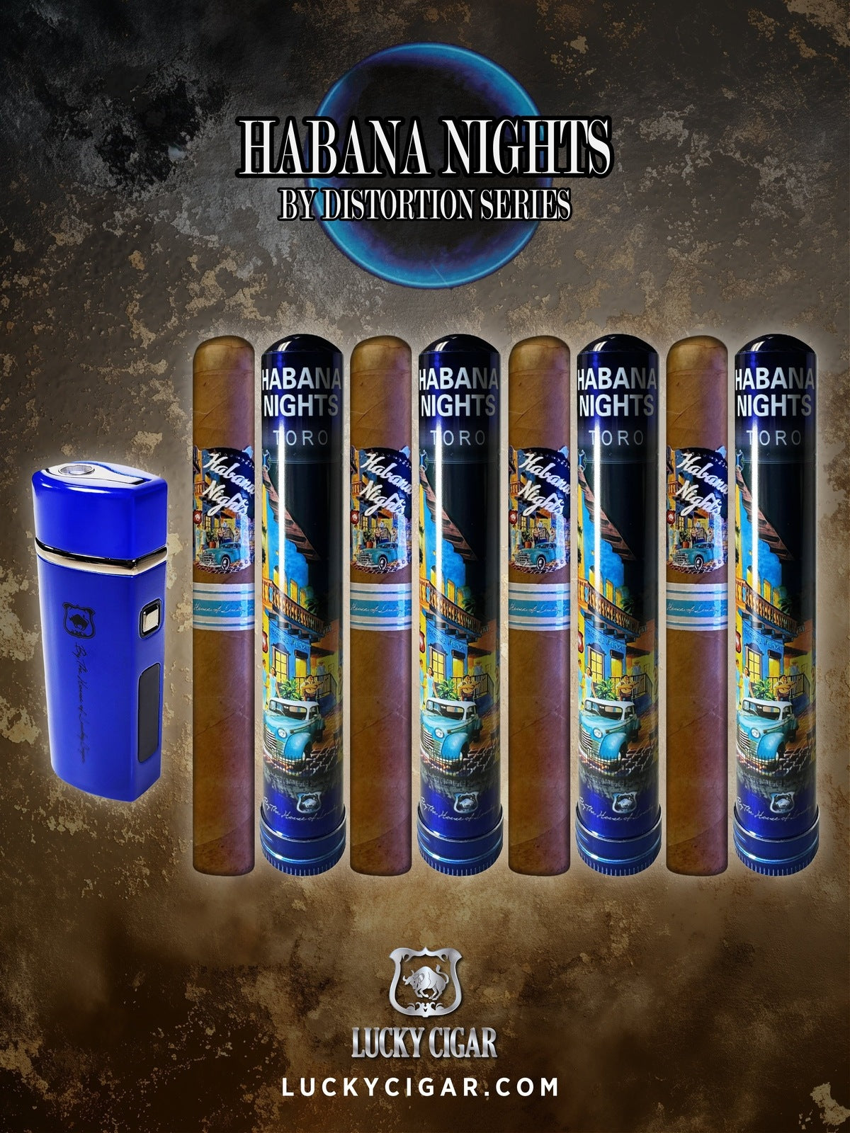 Habana Nights 6x50 Cigar From The Distortion Series: 4 Cigars with Torch