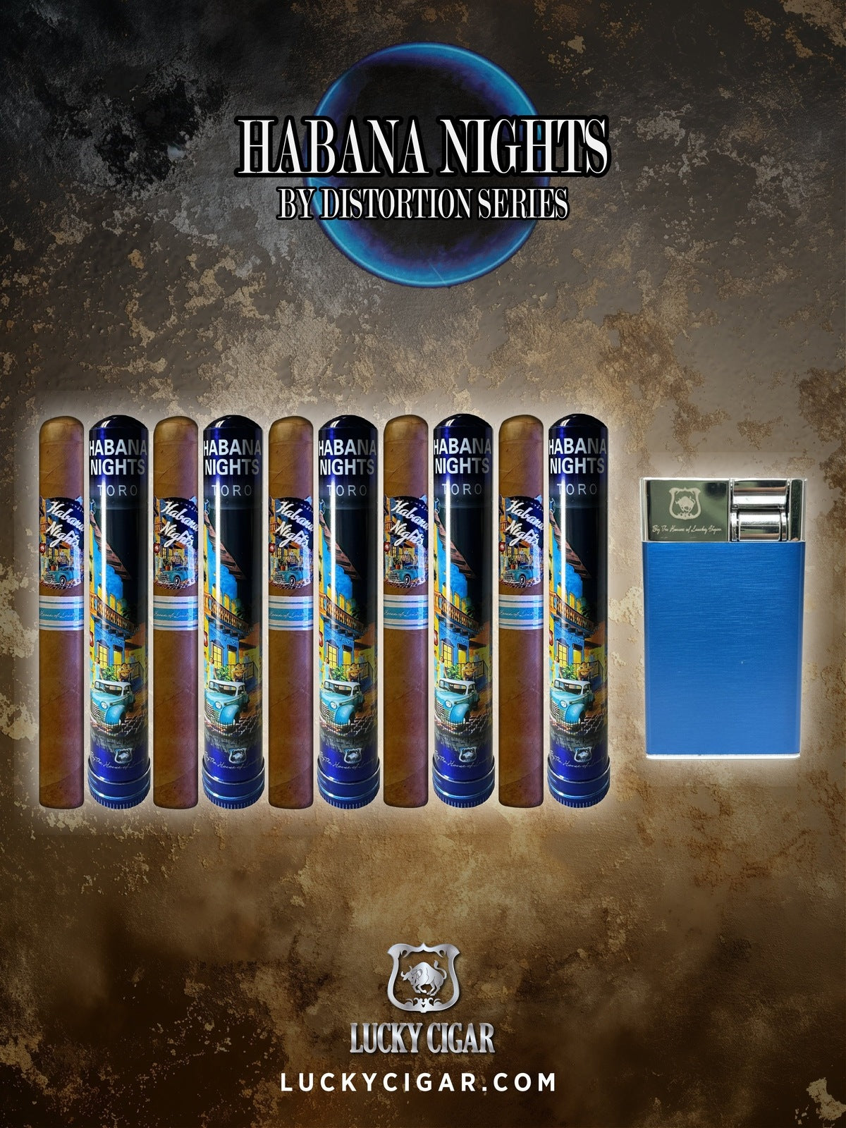Habana Nights 6x50 Cigar From The Distortion Series: 5 Cigars with matching Flint Lighter