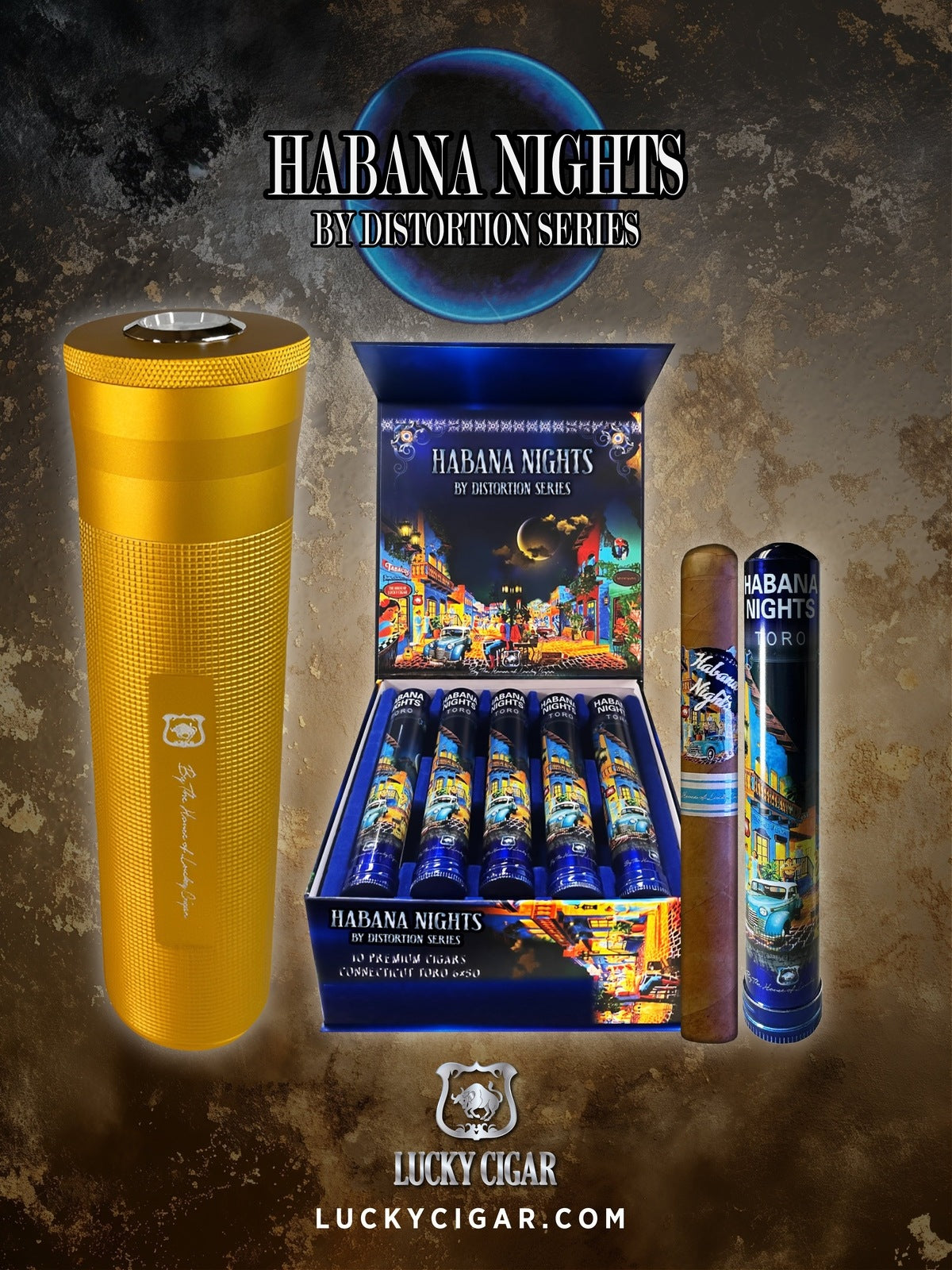Habana Nights 6x50 Cigar From The Distortion Series: Box of 10 Cigars with Travel Humidor
