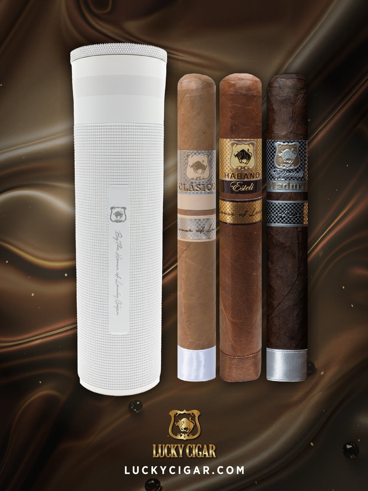 Cigar Lifestyle Accessories: Travel Humidor with Hygrometer Lid in Silver with 3 Cigars