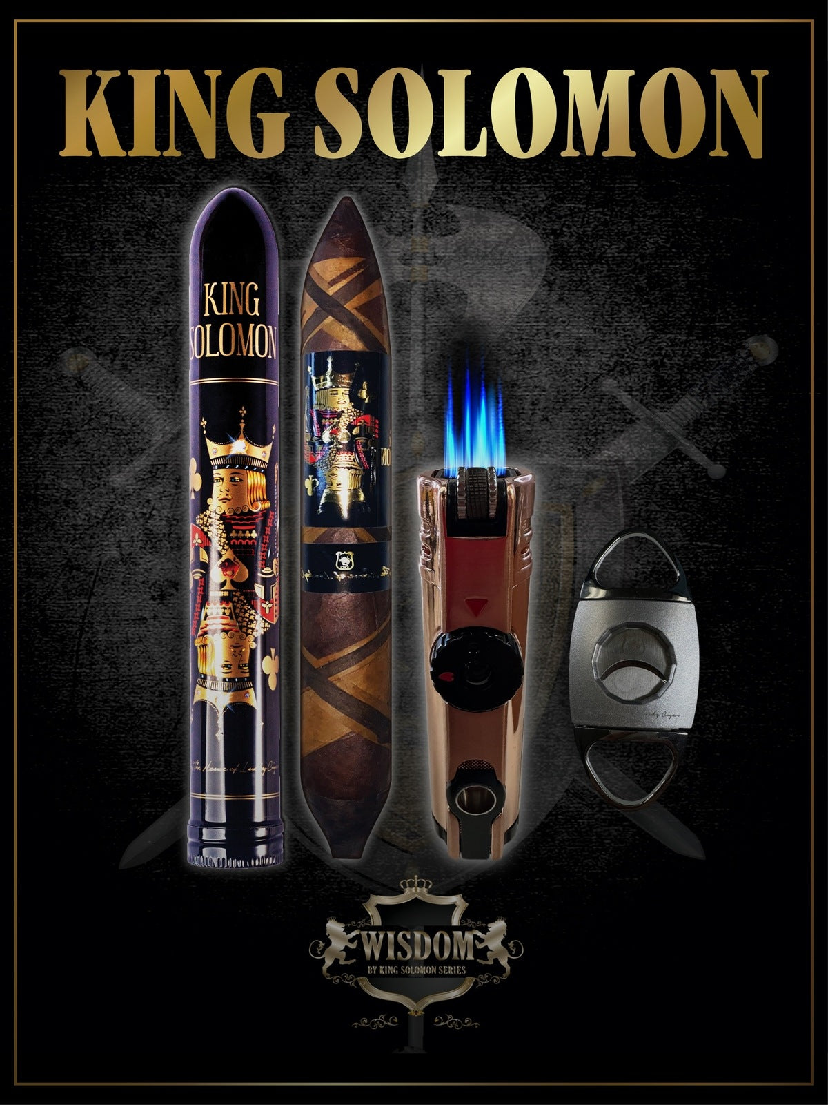 From The King Solomon Series: 1 Solomon 7x60 Cigars with Torch, Cutter Set