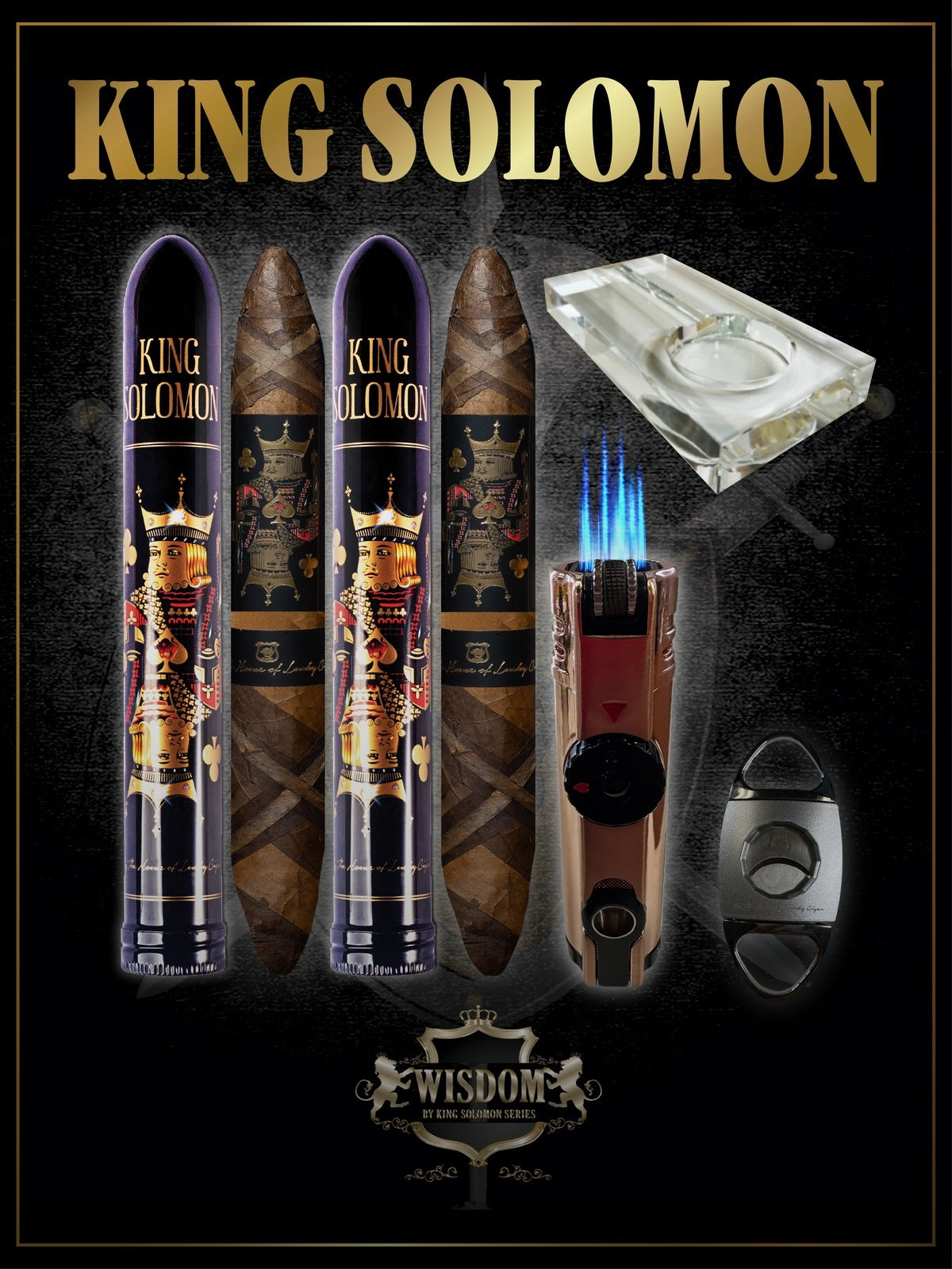 Lucky Cigar Sampler Sets: Set of 2 King Solomon Cigars with Torch, Cutter, Ashtray