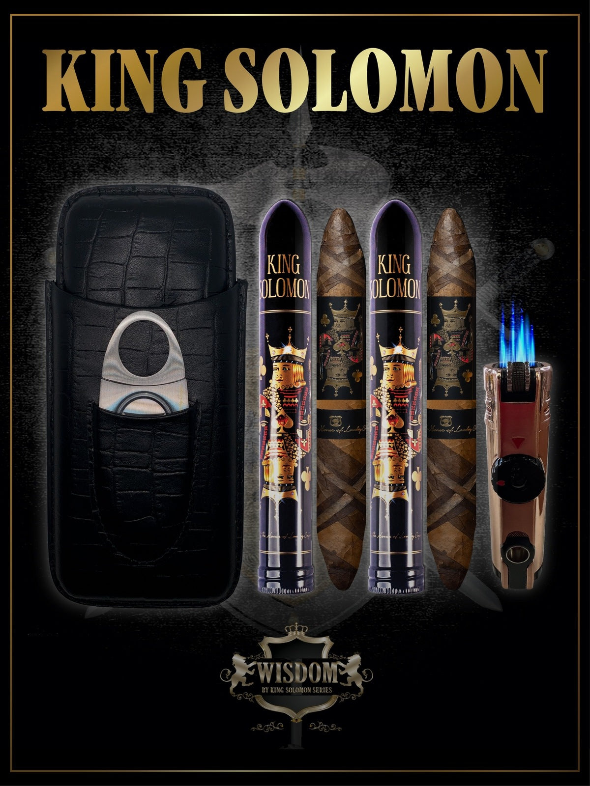 From The King Solomon Series: Set 2 Solomon 7x60 Cigars with Travel Humidor and Torch Lighter
