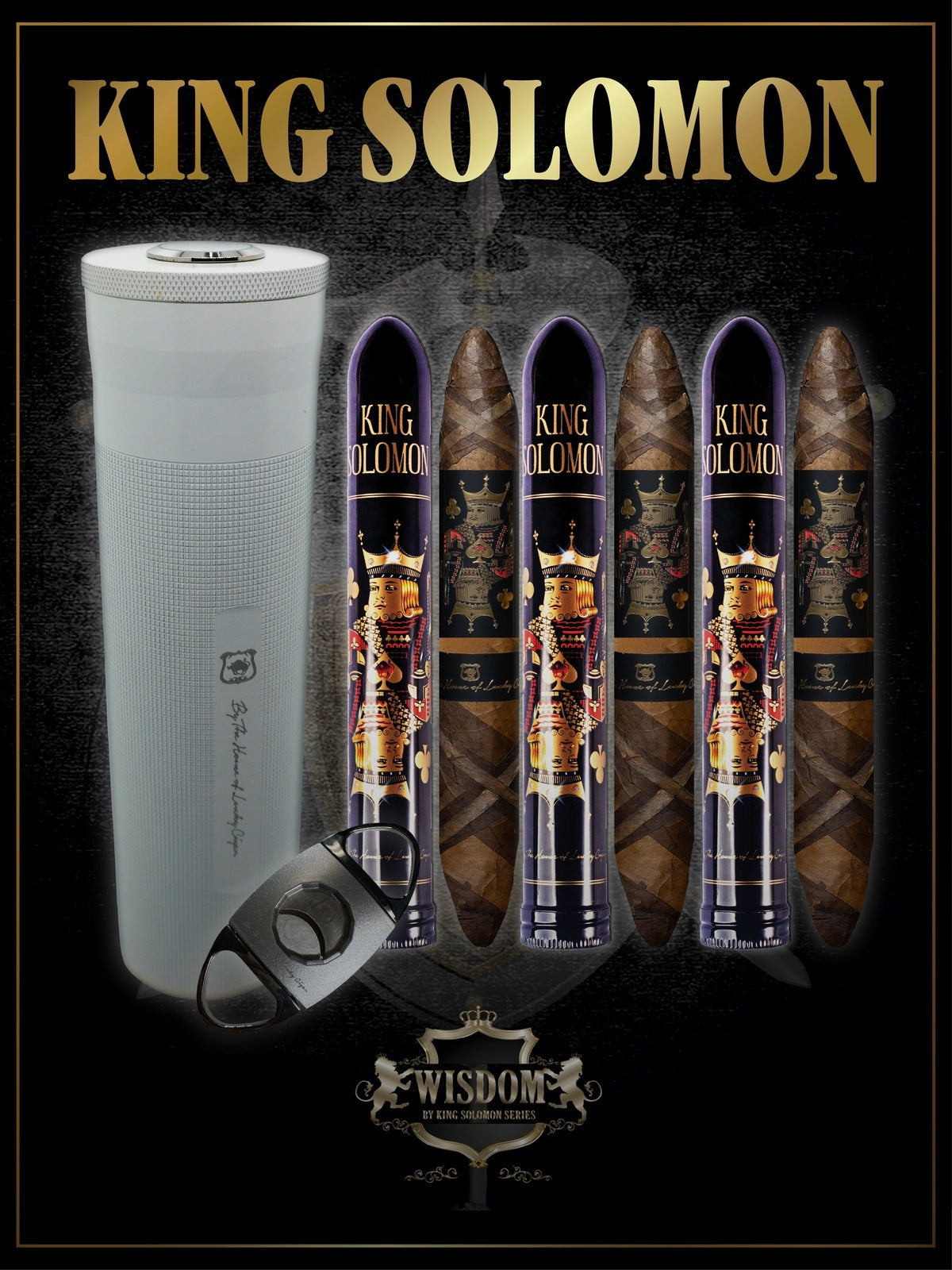 From The King Solomon Series: 3 Solomon 7x60 Cigars with Cutter and Travel Humidor Set