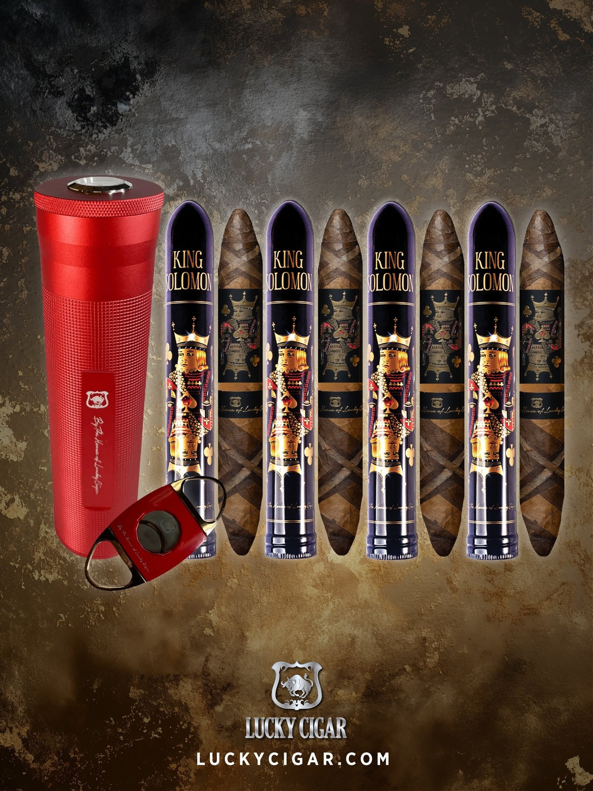 From The King Solomon Series: 4 Solomon 7x60 Cigars with Travel Humidor, Cutter