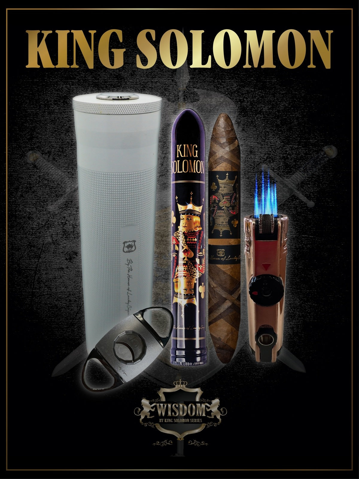 From The King Solomon Series: 1 Solomon 7x60 Cigars with Travel Humidor, Cutter, Torch