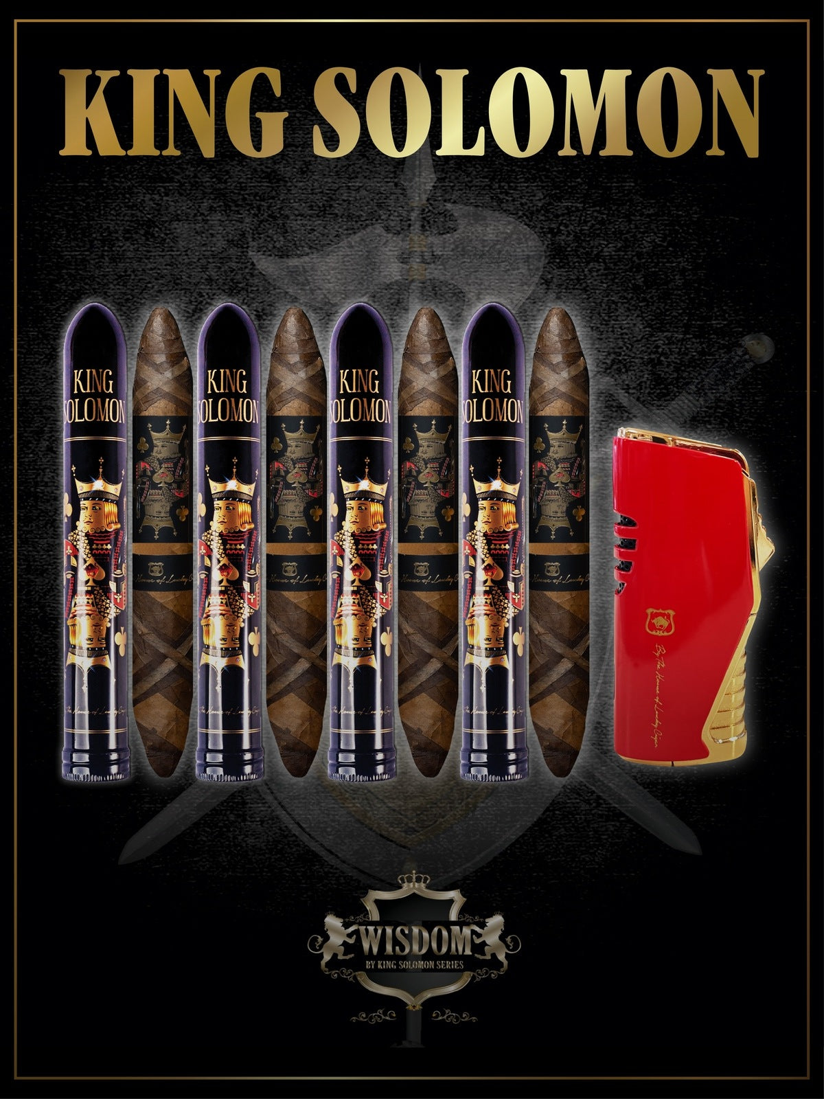 From The King Solomon Series: 4 Solomon 7x60 Cigars with Torch Lighter Set