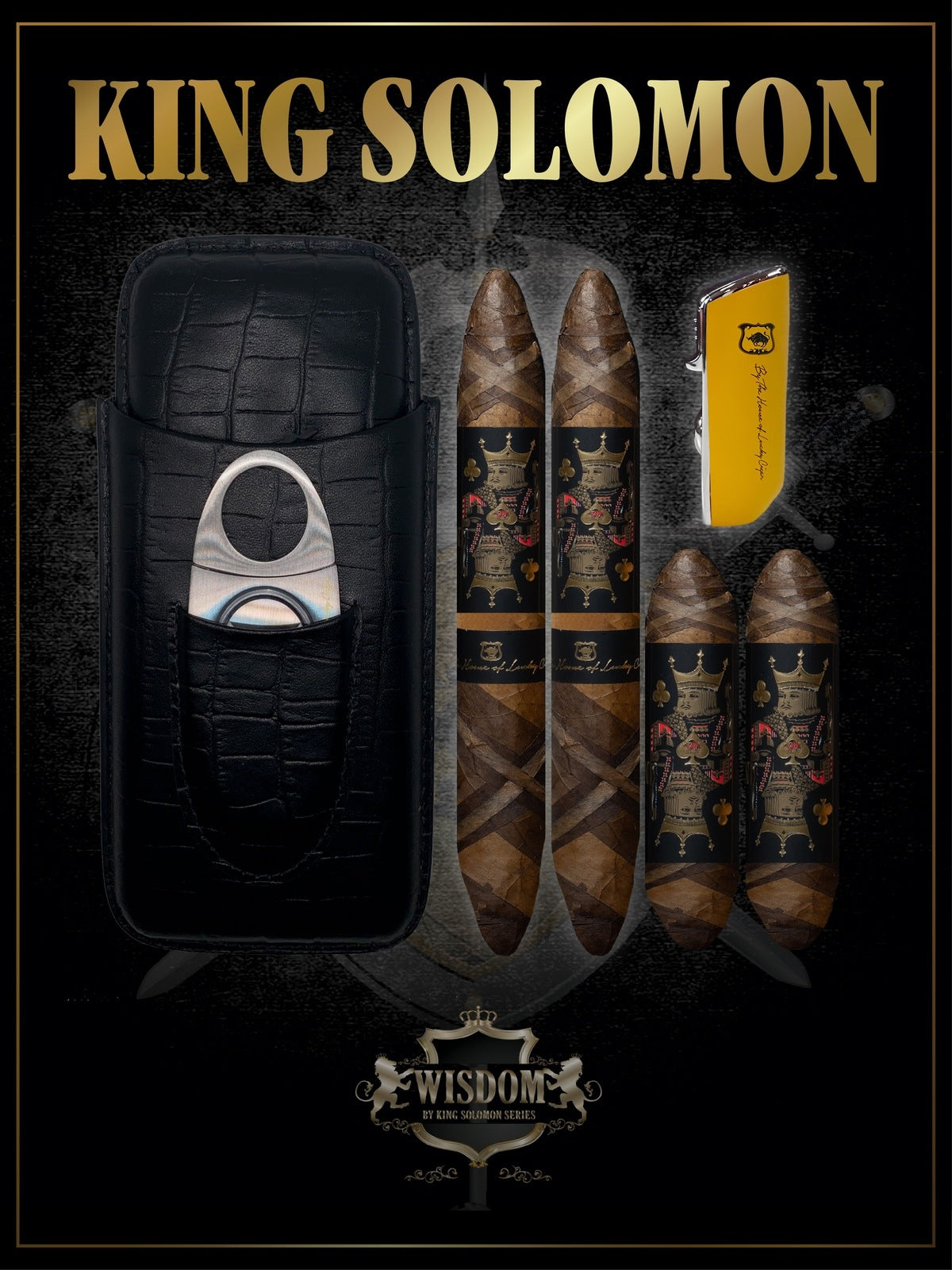 Wisdom 4x60 Cigar From The King Solomon Series: Set of 2 and 2 King Solomon 7x58 Cigar with Travel Case and Lighter