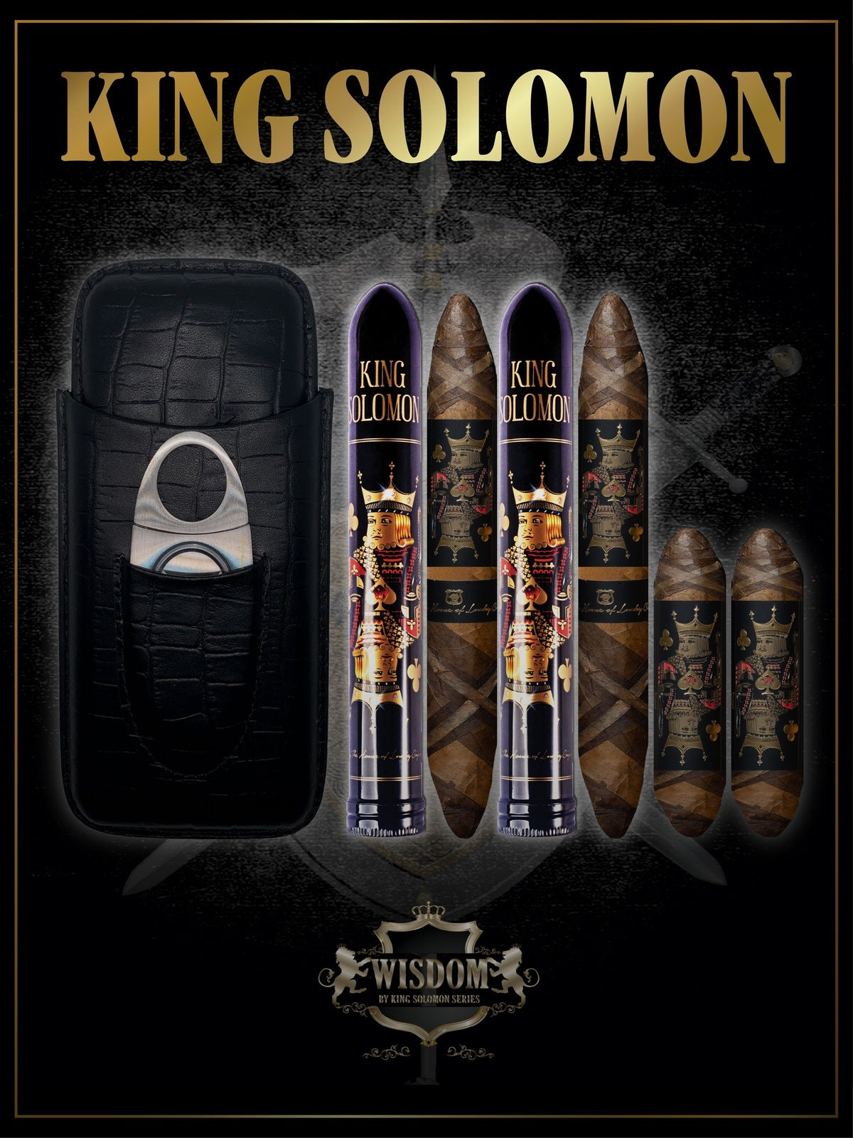 Wisdom 4x60 Cigar From The King Solomon Series: Set of 2 and 2 King Solomon 7x58 Cigar with Travel Humidor, Cutter