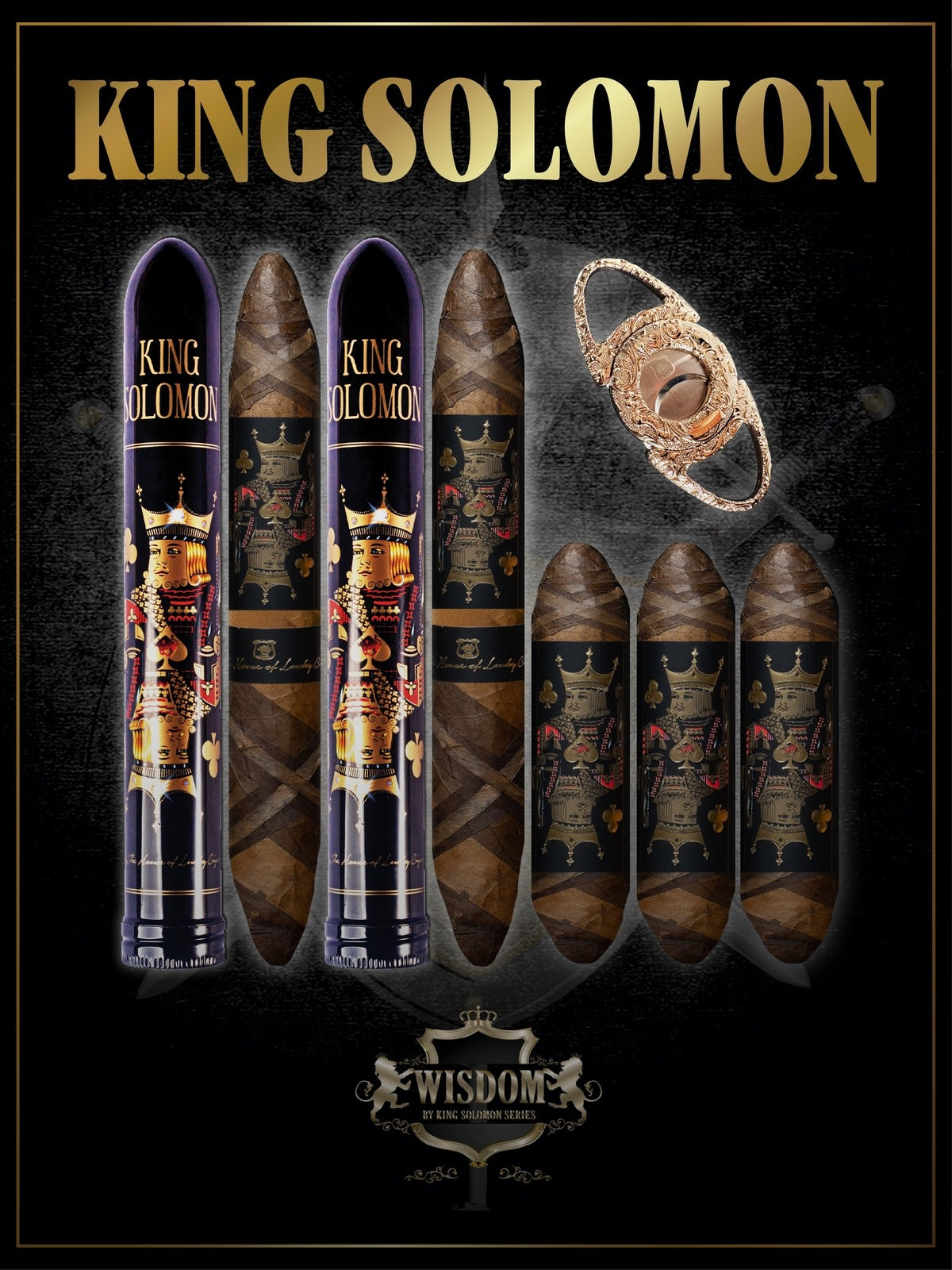 Wisdom 4x60 Cigar From The King Solomon Series: Set of 3 and 2 King Solomon 7x58 Cigar with Cutter
