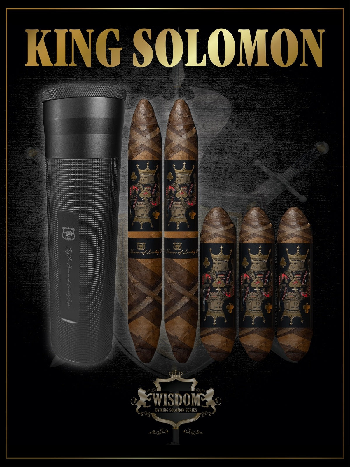 Wisdom 4x60 Cigar From The King Solomon Series: Set of 3 and 2 King Solomon 7x58 Cigar with Travel Humidor