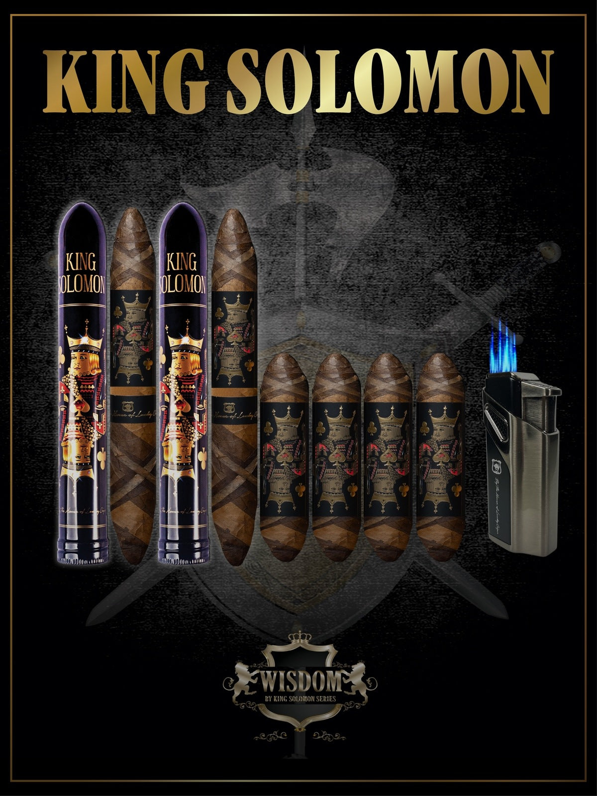 Wisdom 4x60 Cigar From The King Solomon Series: Set of 4 and 2 King Solomon 7x58 Cigar with Torch Set
