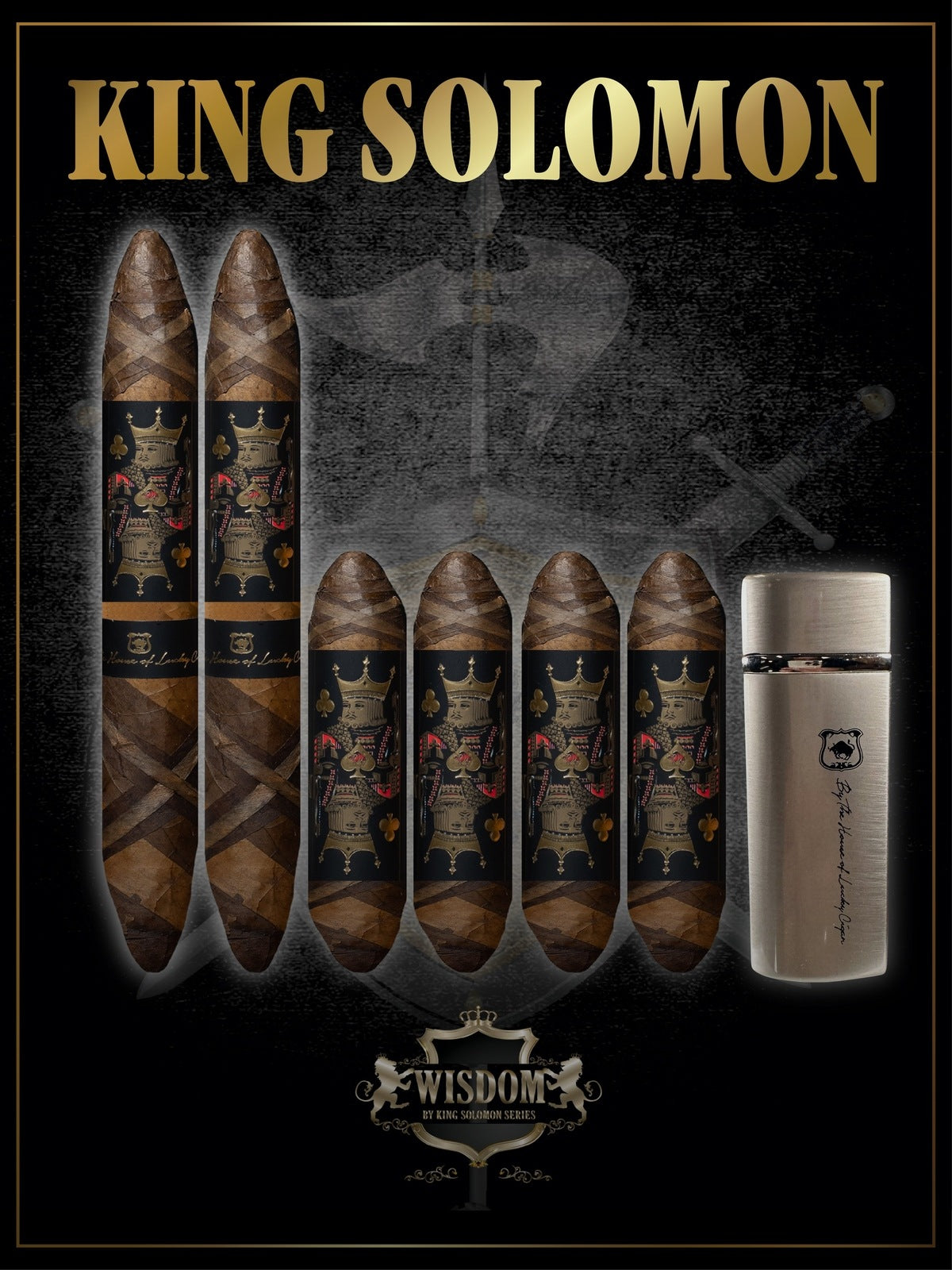 Wisdom 4x60 Cigar From The King Solomon Series: Set of 4 and 2 King Solomon 7x58 Cigar with Torch Lighter