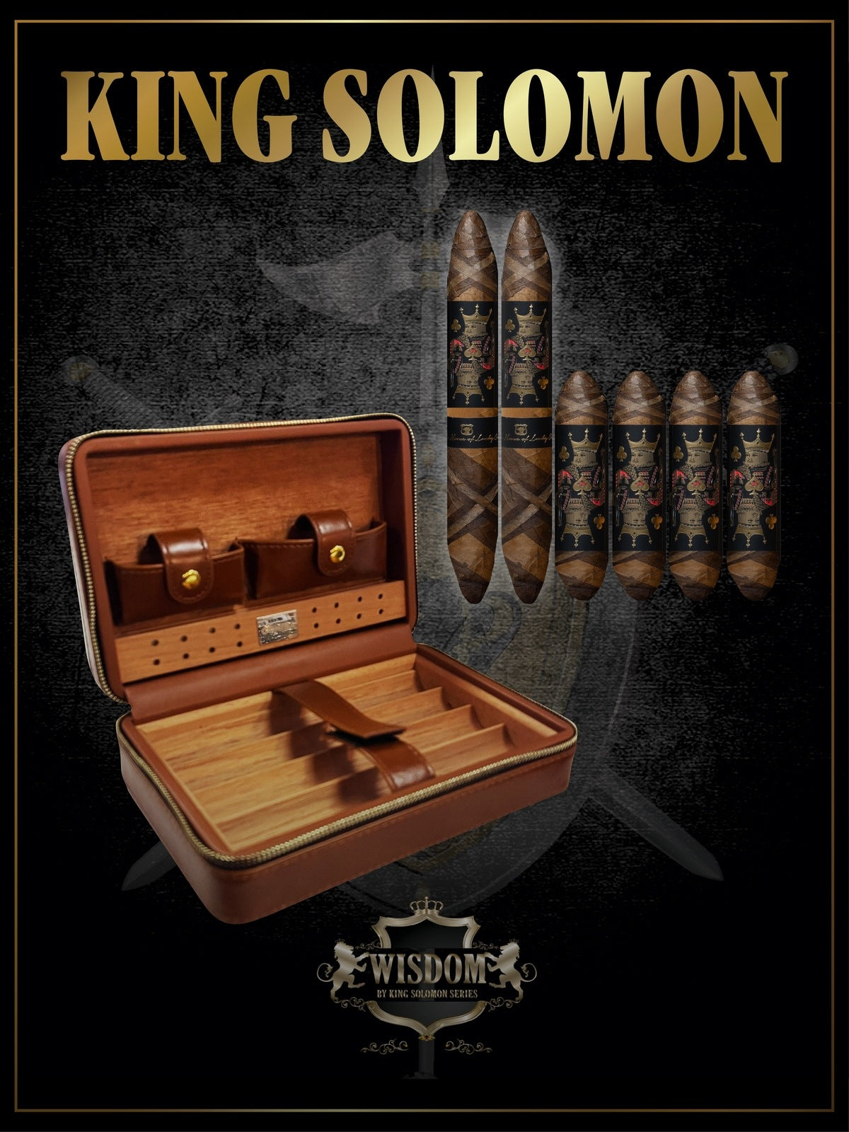 Wisdom 4x60 Cigar From The King Solomon Series: Set of 4 and 2 King Solomon 7x58 Cigar with Travel Humidor