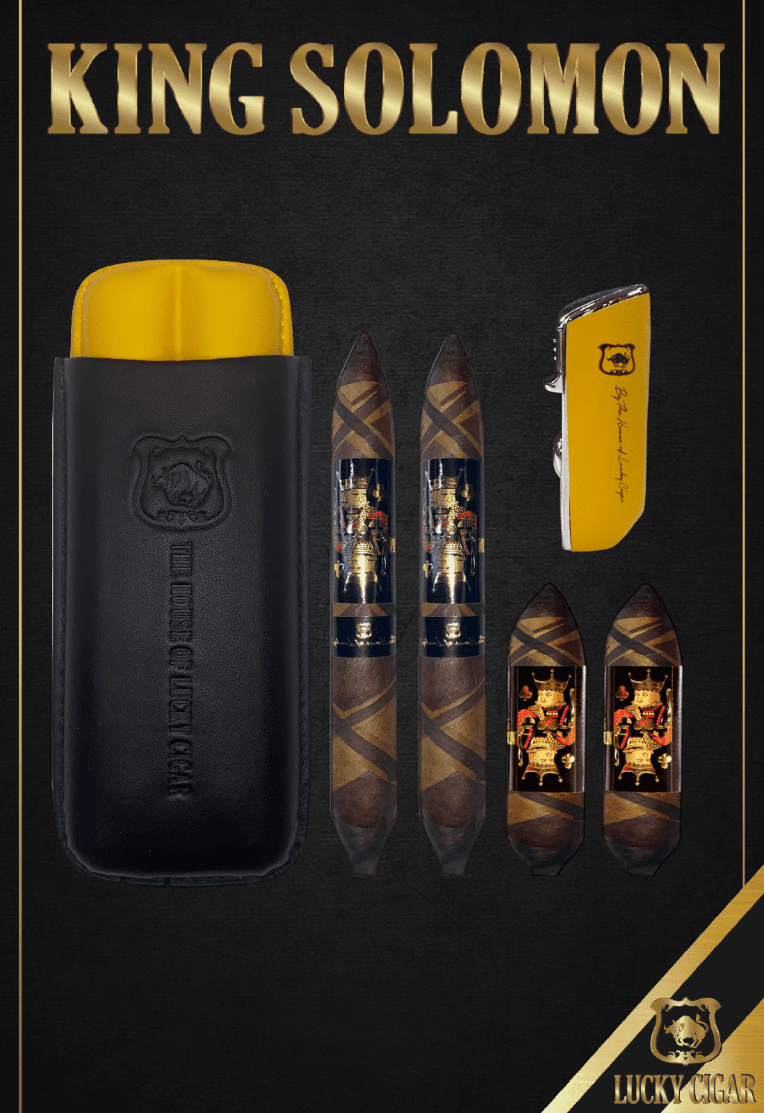 Wisdom 4x60 Cigar From The King Solomon Series: Set of 2 and 2 King Solomon 7x58 Cigar with Travel Humidor and Lighter