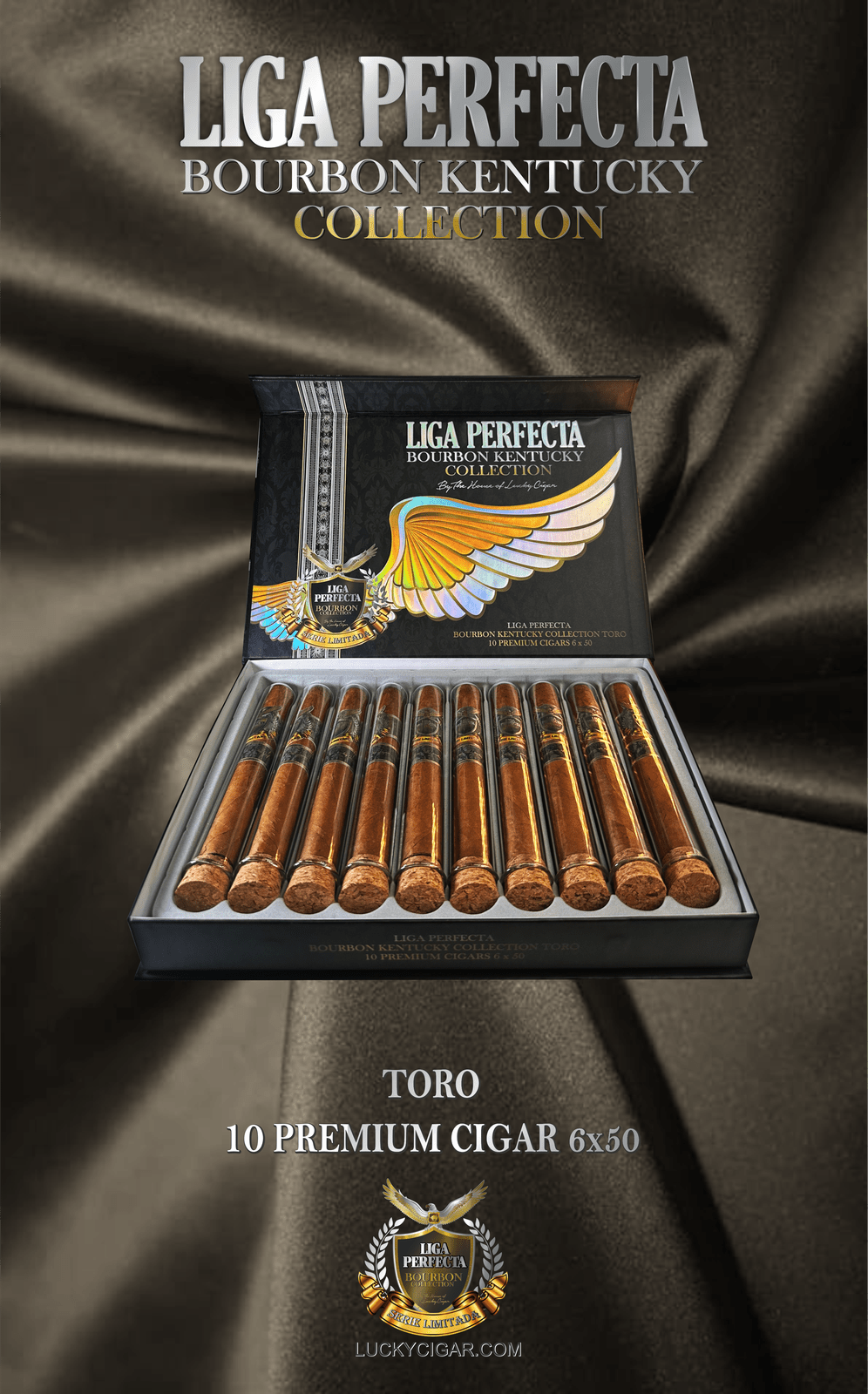 Infused Cigars: Liga Perfecta Kentucky bourbon Toro 6x50 Box of 10 Glass Tubes