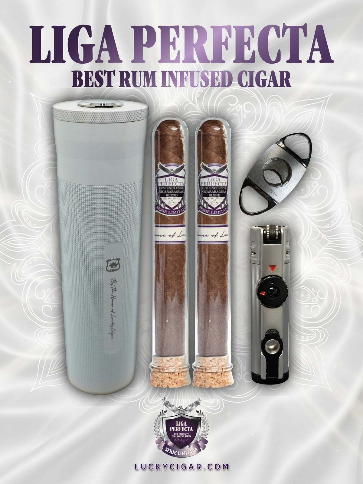 Rum Cigars: Liga Perfecta Set - 2 Habano Titan Cigars with Travel Humidor, Cutter, Lighter