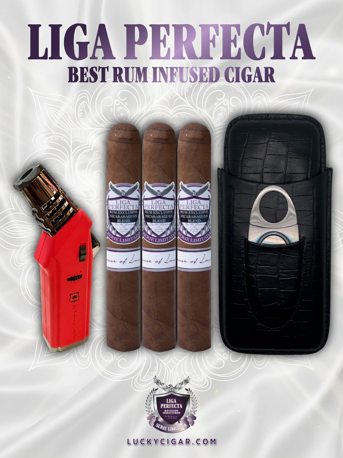Lucky Cigar Sampler Sets: Set of 3 Liga Perfecta Cigars with Travel Case, Torch