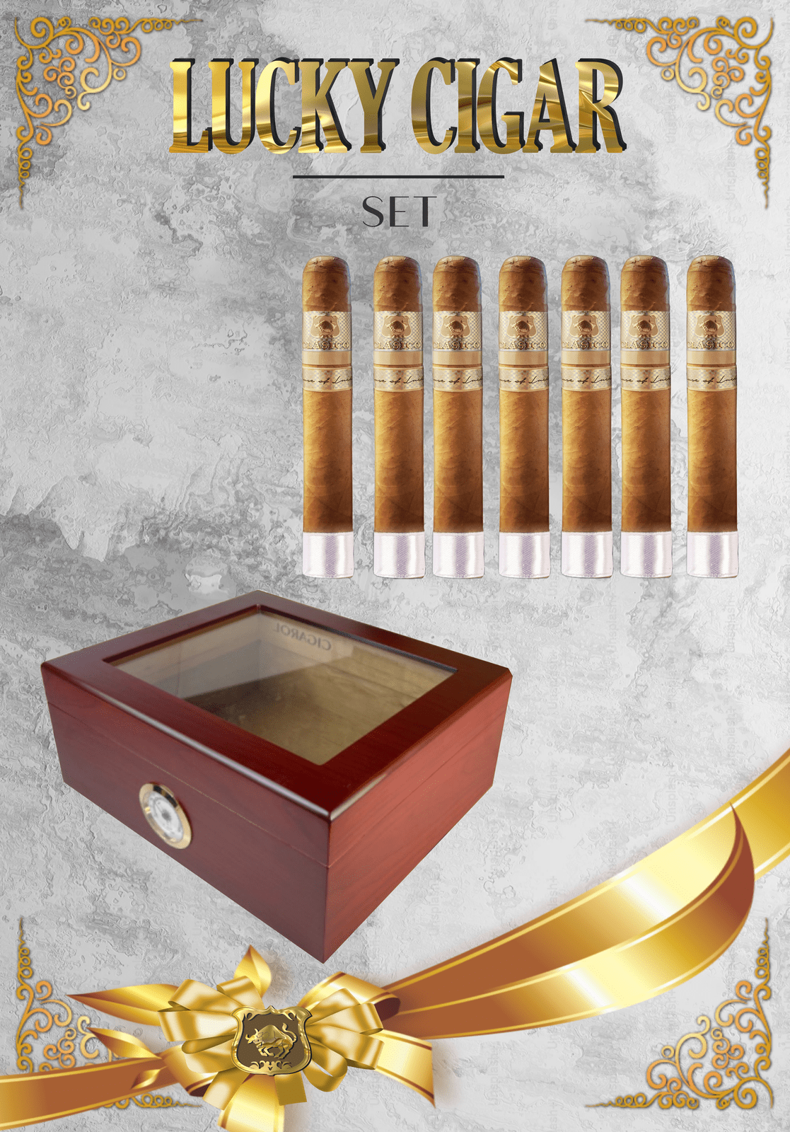 Lucky Cigar Sampler Sets: Set of 7 Classico Toro Cigars with Desk Humidor