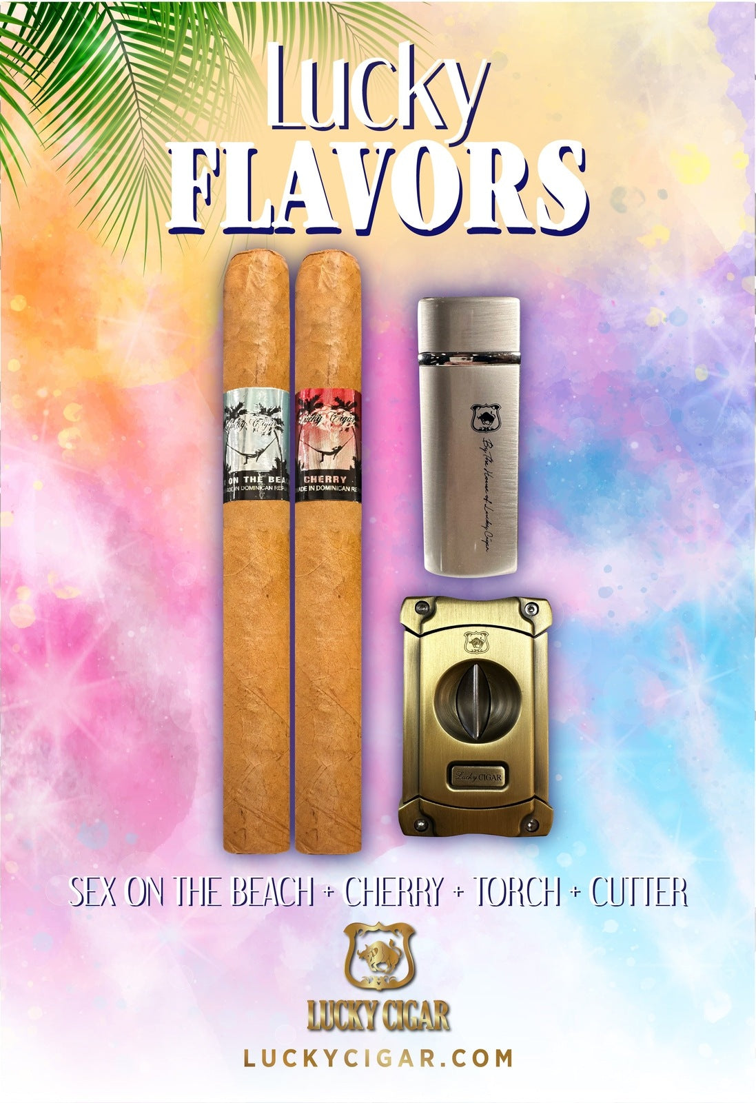 Flavored Cigars: Lucky Flavors 2 Cigar Set: Cherry, Sex On The Beach 5x42 Cigars with Lighter and Cutter