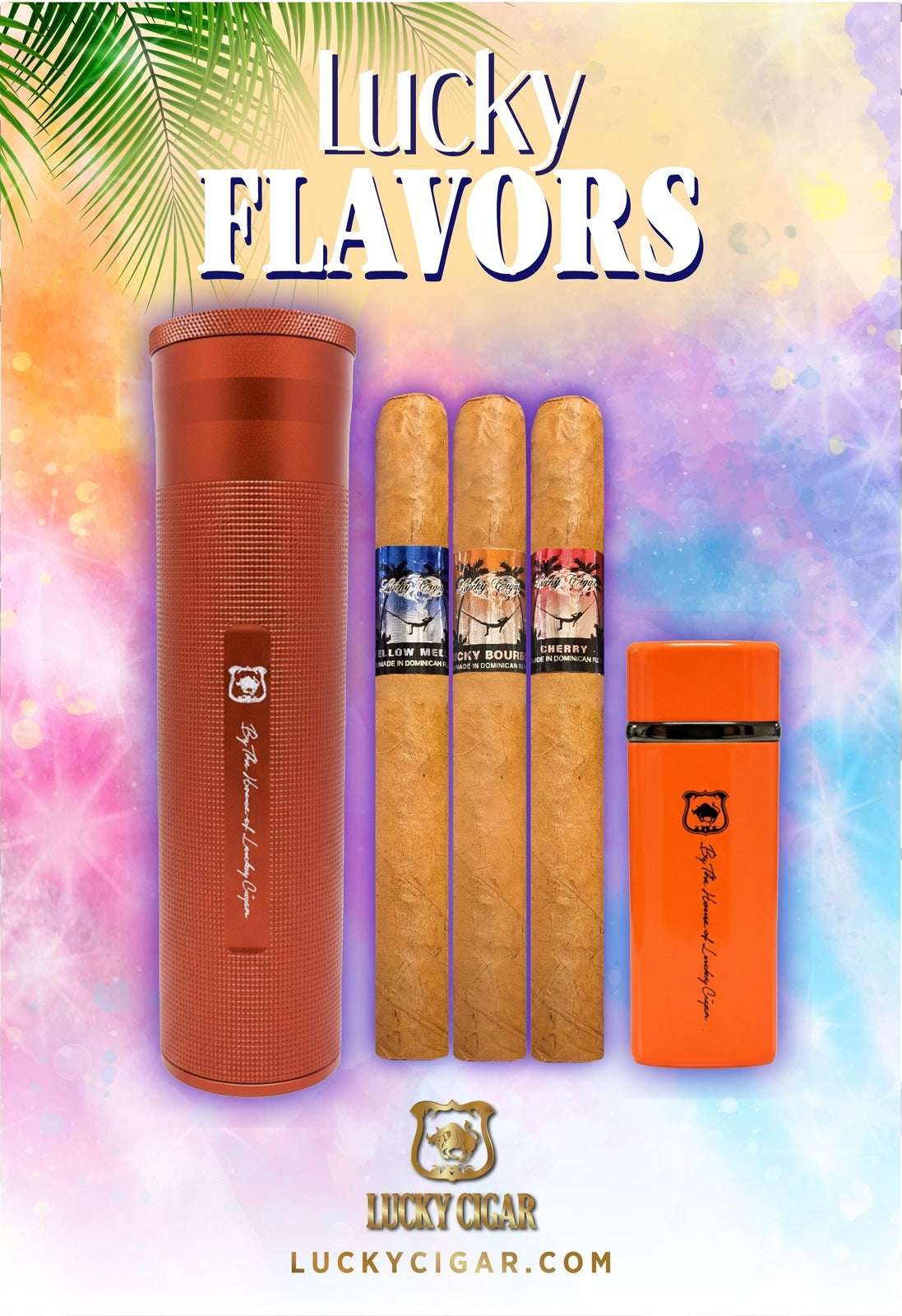 Flavored Cigars: Lucky Flavors 3 Cigar Set with Travel Humidor and Lighter