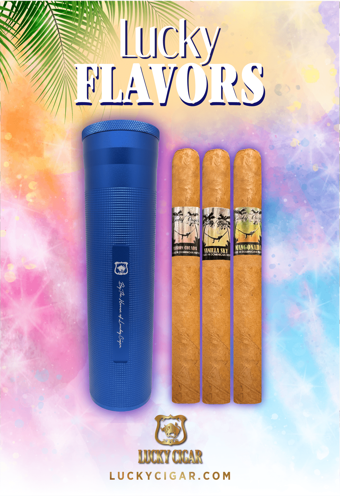 Flavored Cigars: Lucky Flavors 3 Cigar Set with Blue Travel Humidor