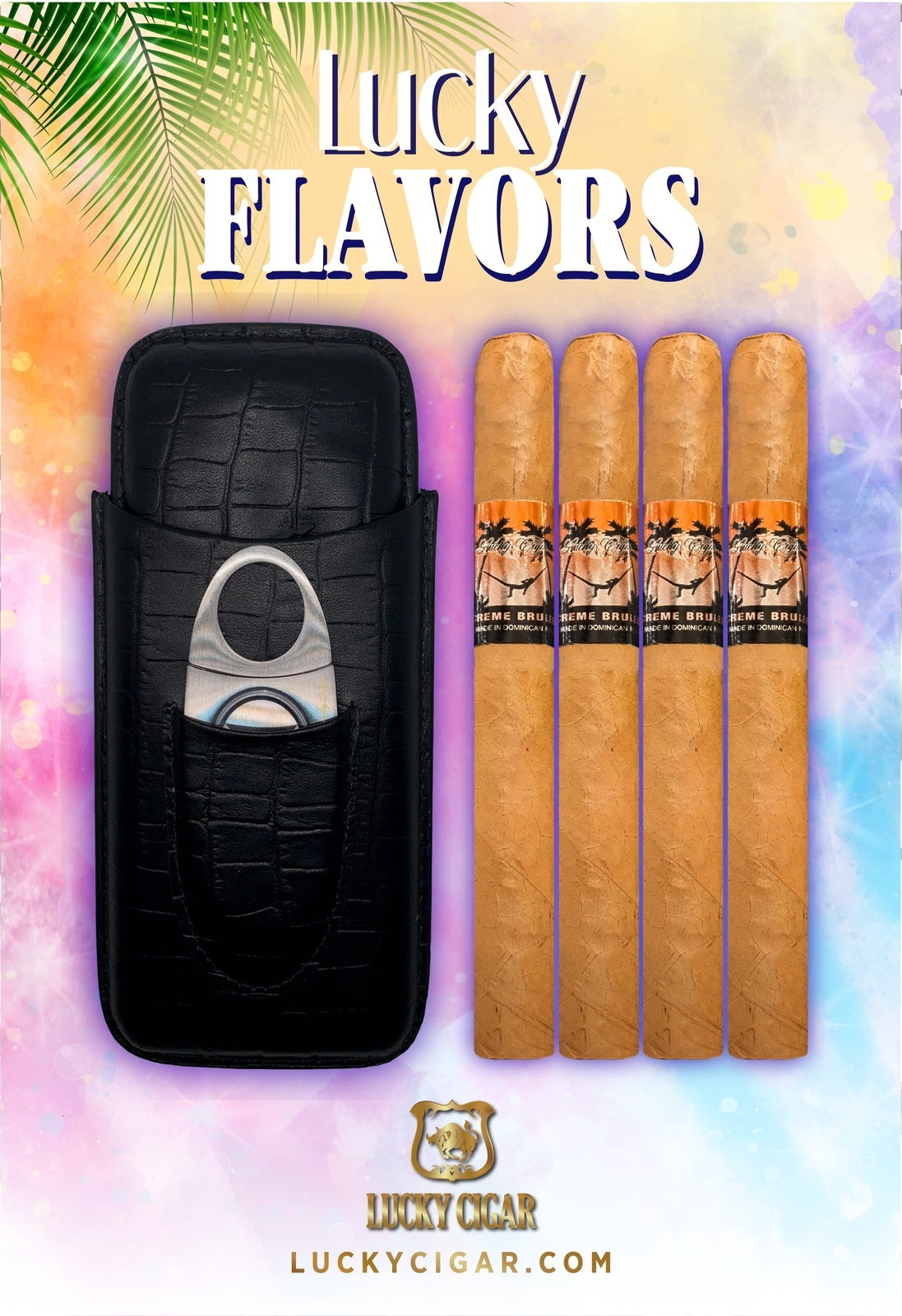 Flavored Cigars: Lucky Flavors 4 Cigar Set - Bourbon with Travel Case and Cutter