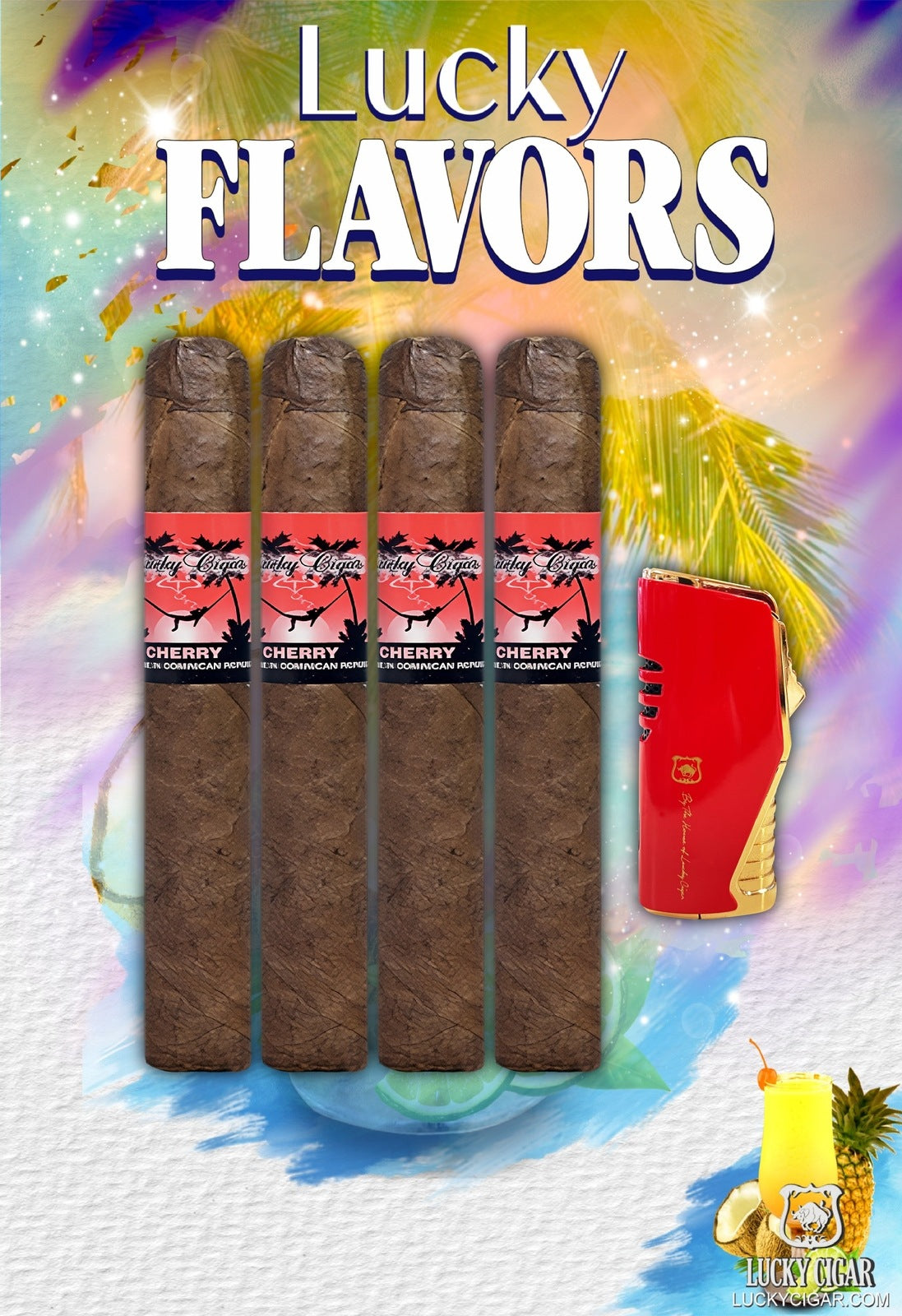 Flavored Cigars: Lucky 4 Cherry Cigar Set - with Torch Lighter