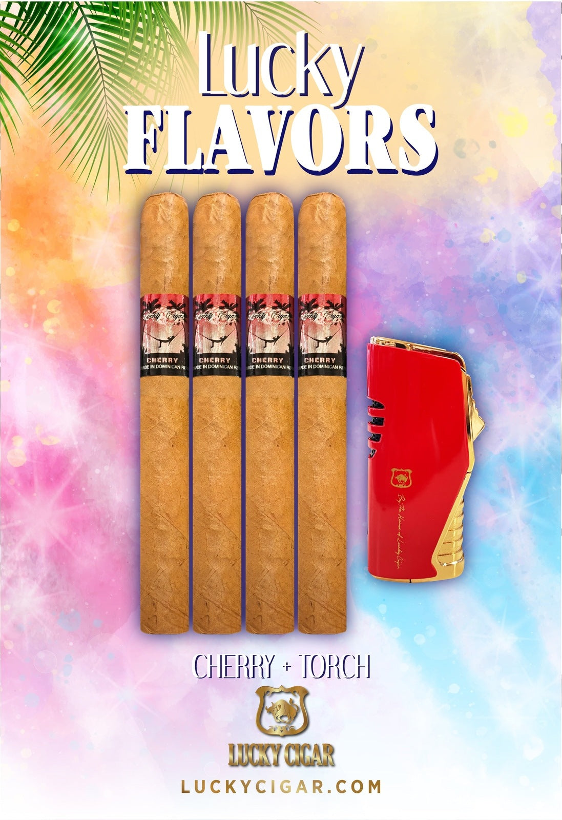 Flavored Cigars: Lucky 4 Cherry Cigar Set - with Torch Lighter