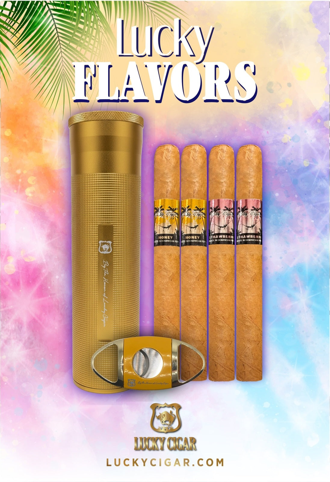 Flavored Cigars: Lucky Flavors 4 Cigar Set with Travel Humidor and Cutter