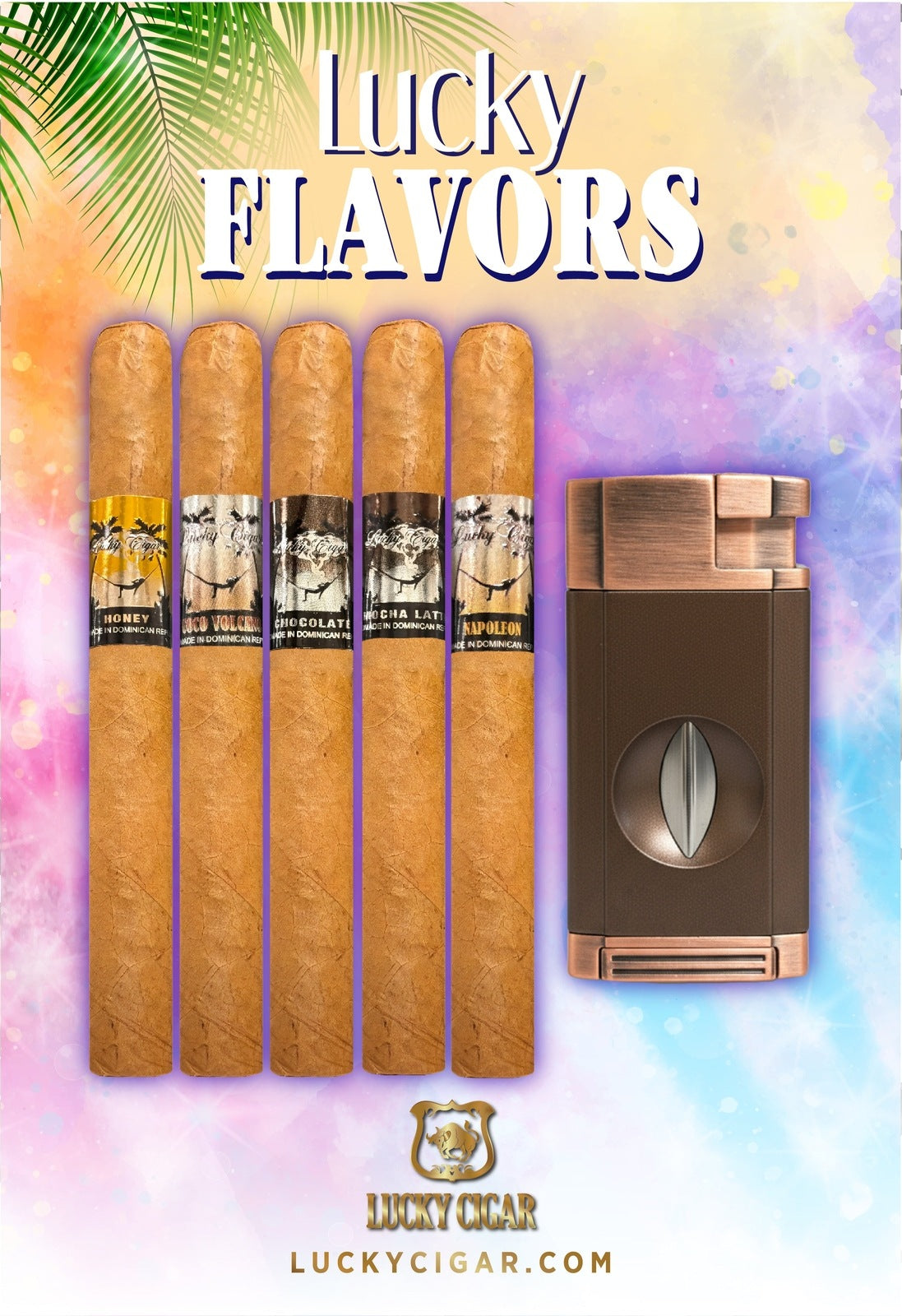 Flavored Cigars: Lucky Flavors 5 Cigar Set with Torch Cutter
