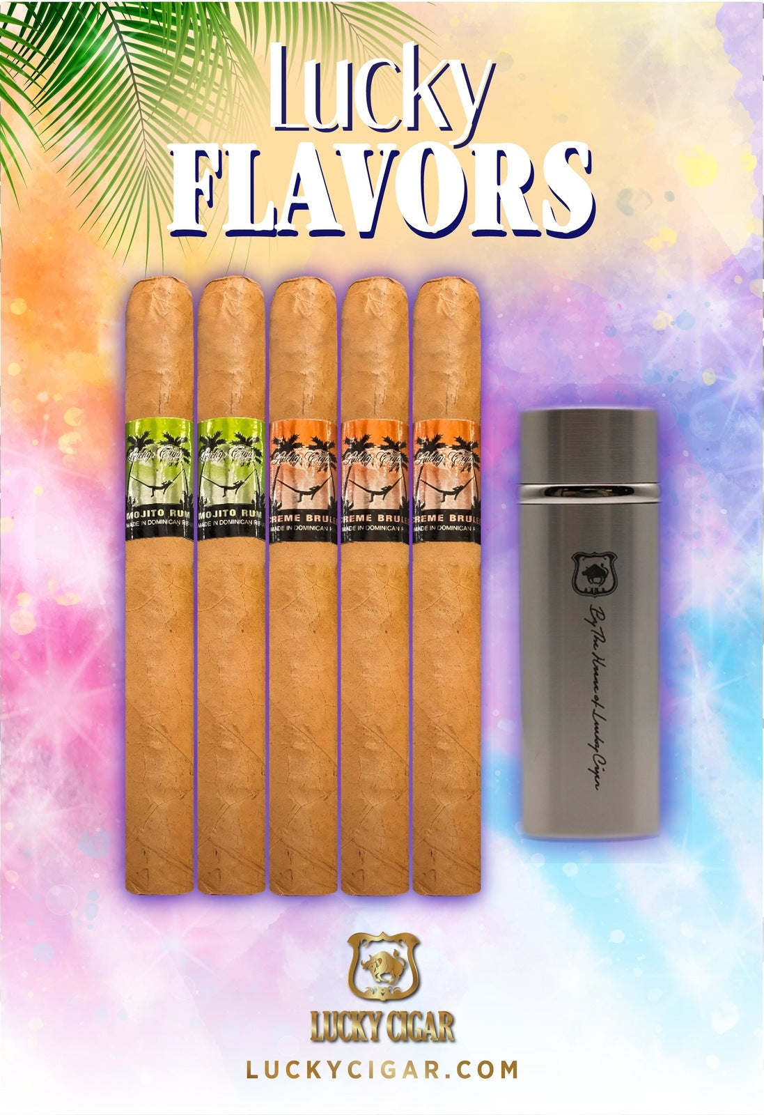 Flavored Cigars: Lucky Flavors 5 Cigar Set with Multi Flame Torch Lighter