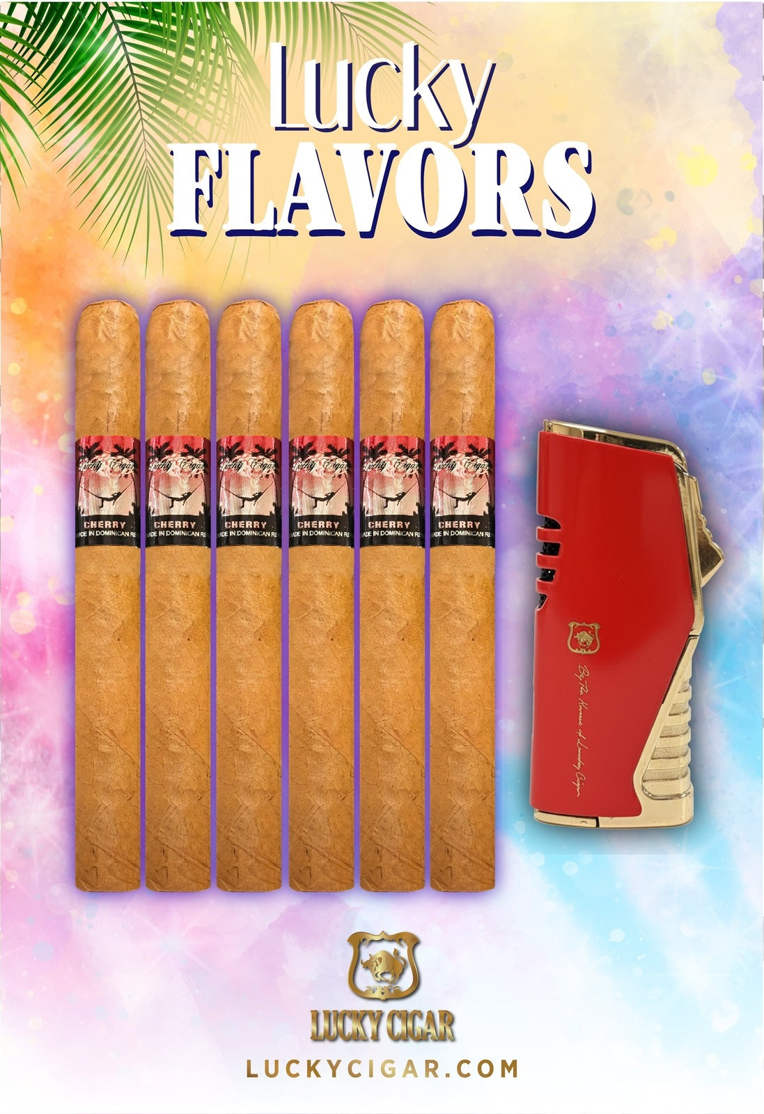 Flavored Cigars: Lucky Flavors 6 Cherry Cigar Set with Red Torch Lighter