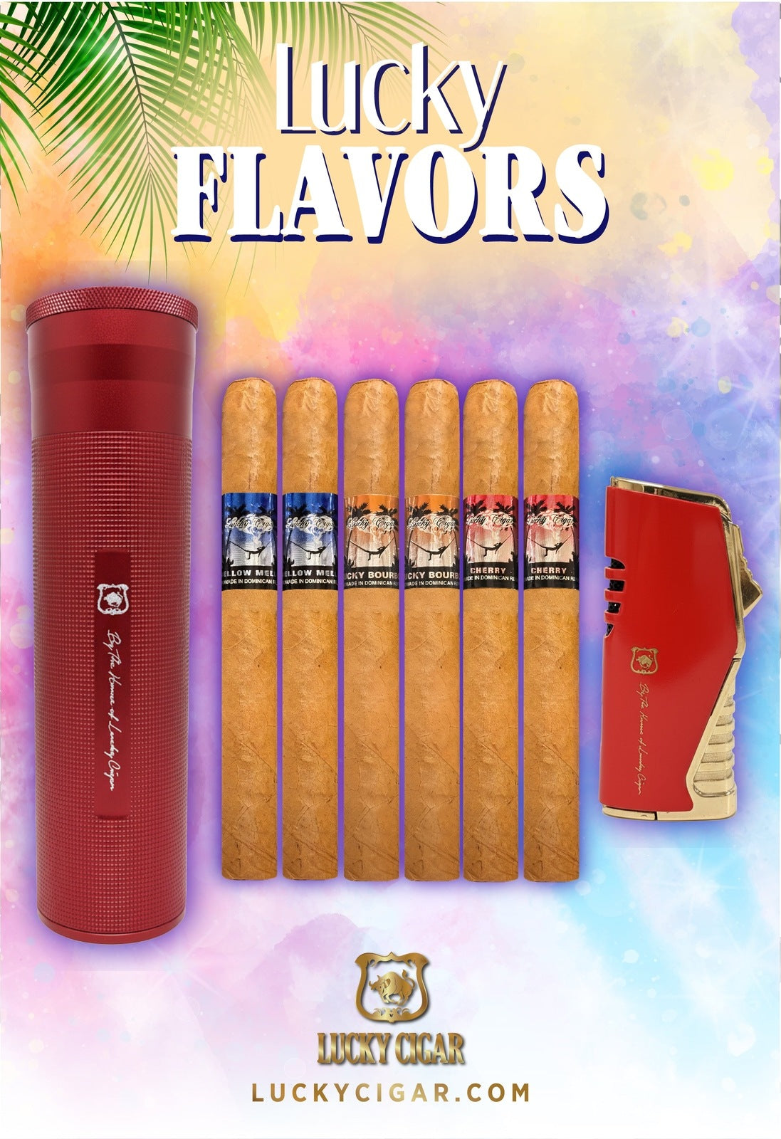 Flavored Cigars: Lucky Flavors 6 Cigar Set with Travel Humidor and Lighter