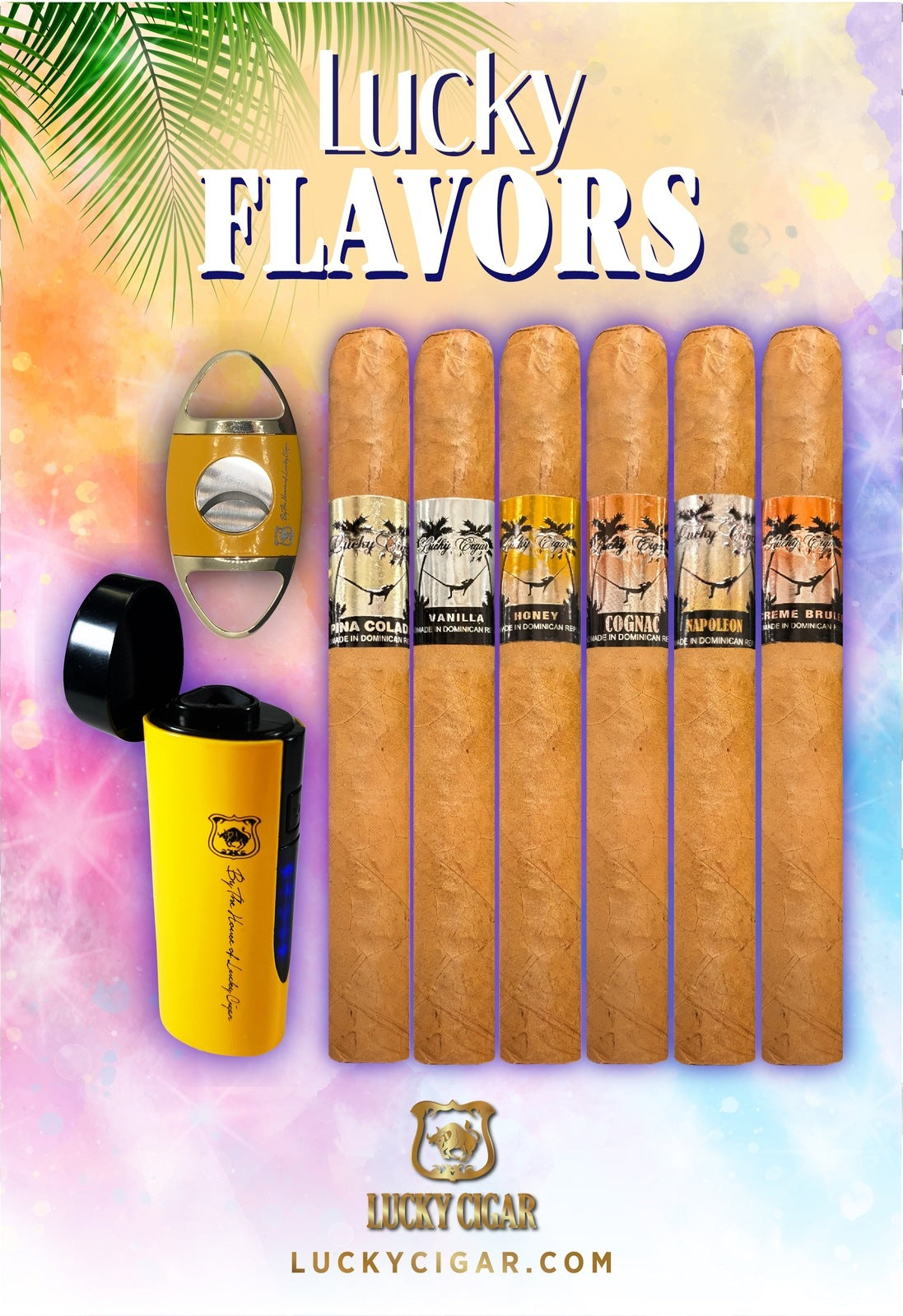 Flavored Cigars: Lucky Flavors 6 Cigar Dessert & Drinks Set with Torch and Cutter