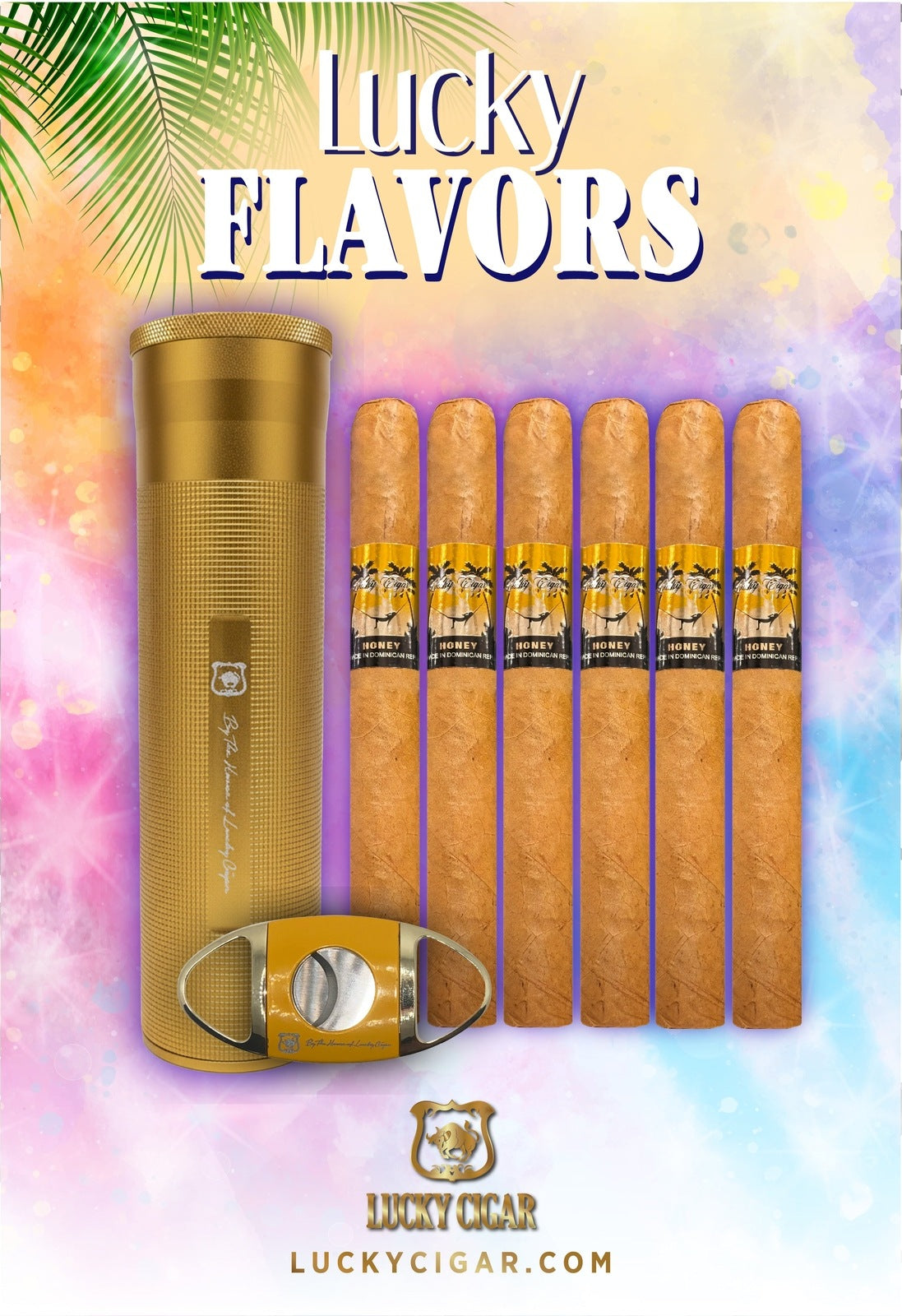 Flavored Cigars: Lucky Flavors 6 Honey Cigar Set with Travel Humidor and Cutter