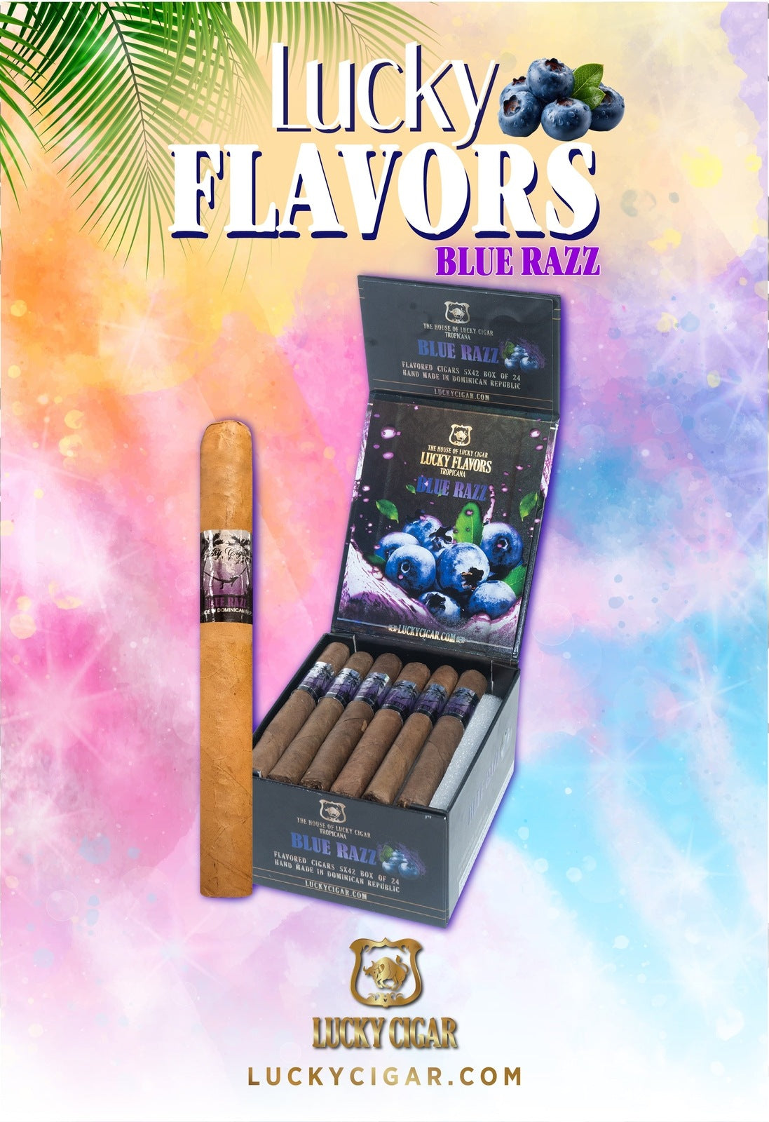 Flavored Cigars: Lucky Flavors Blue Razz 5x42 Box of 24