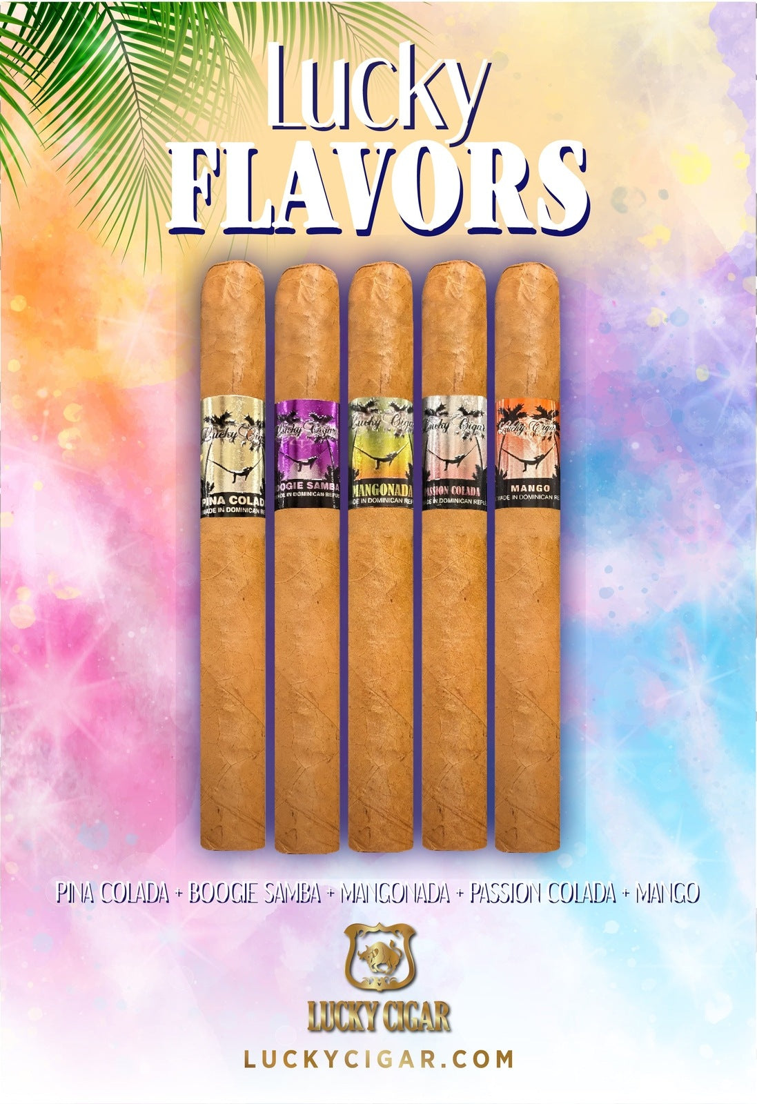 Flavored Cigars: Lucky Flavors 5 Piece Tropical Fruit Sampler - Pina Colada, Boogie Samba, Mangonada, Passion Colada, Mango