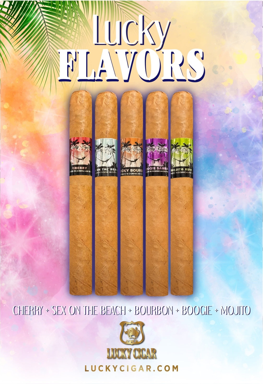 Flavored Cigars: Lucky Flavors 5 Piece Sampler, Bourbon, SOTB, Mojito Rum, Cherry, Boogie Samba