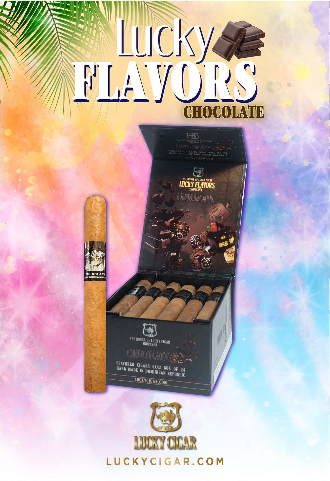 Flavored Cigars: Lucky Flavors Chocolate 5x42 Box of 24 Cigars