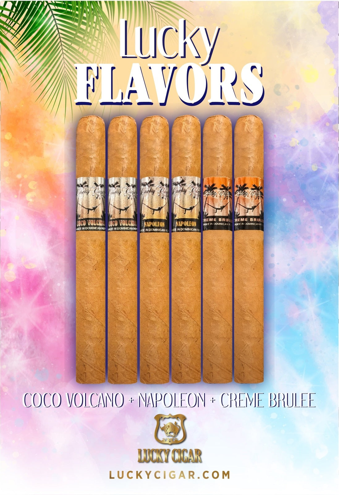 Flavored Cigars: Lucky Flavors 6 Piece Desserts Sampler - Coco Volcano, Napoleon, Creme Brulee