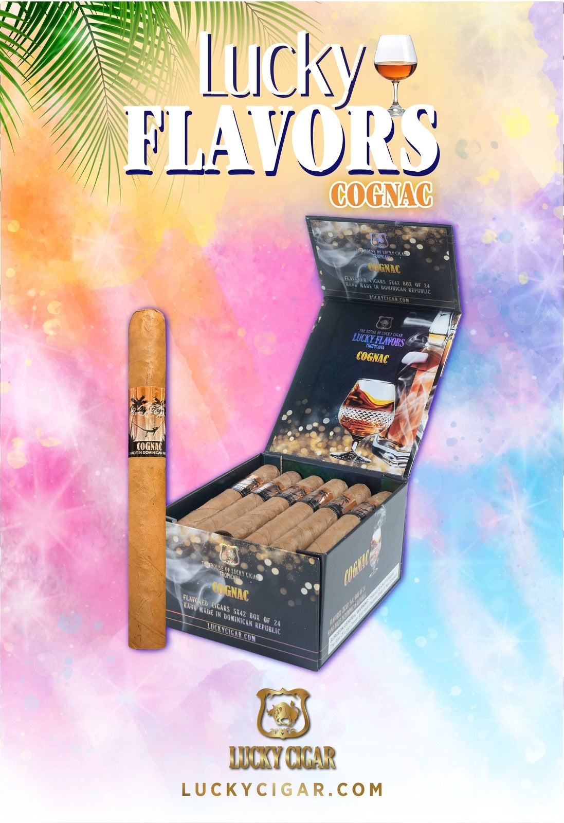 Flavored Cigars: Lucky Flavors Cognac 5X42 Box of 24 Cigars